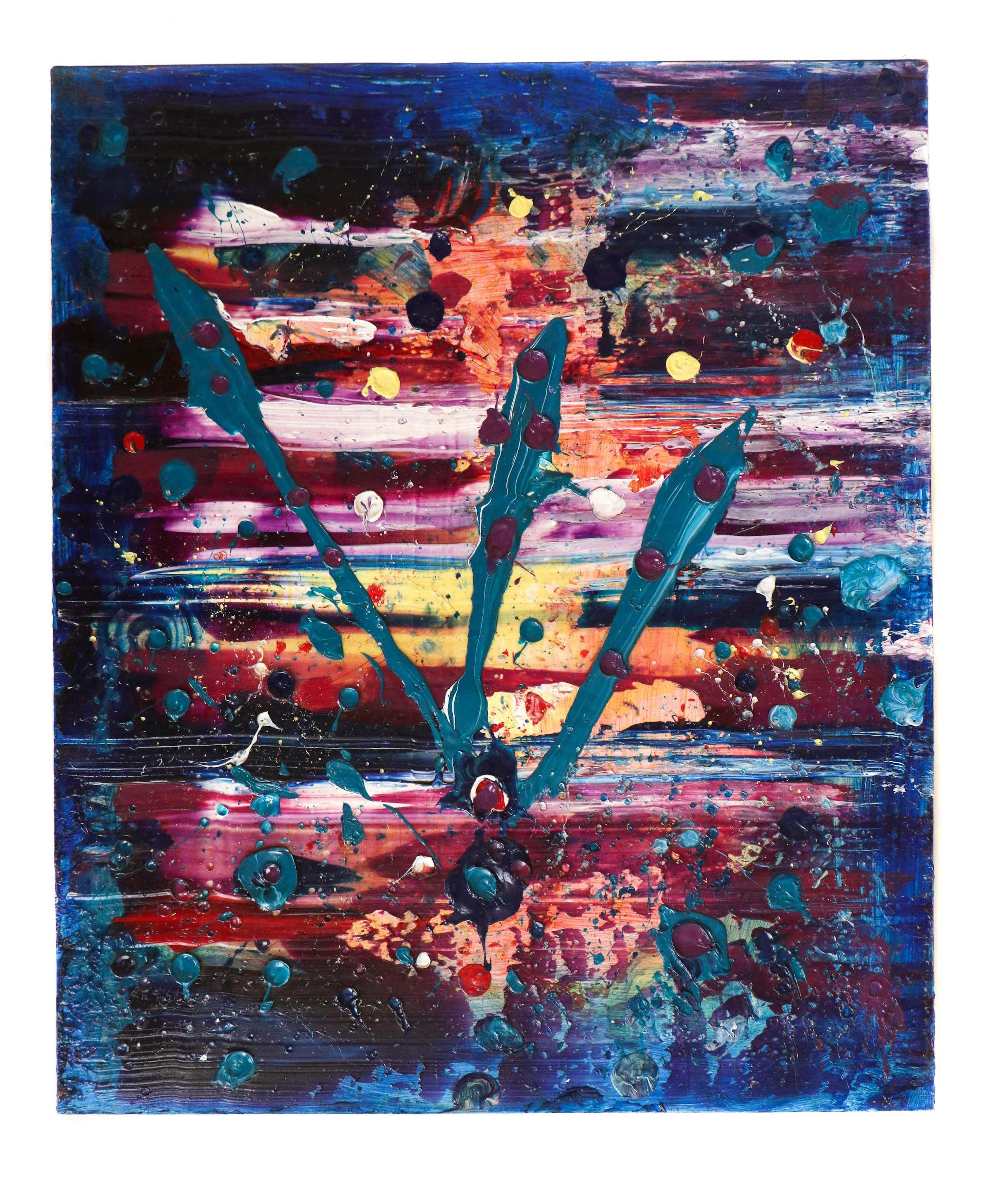 Richard Heinsohn (americano, -1961) 
"Forme di vita in transito". 
Firmato a mano e datato 1988 sul retro. 
Provenienza: Allan Stone Gallery, New York.

Istruzione:
1979 La scuola McCallie, Chattanooga, TN
1984 B.F.A. Pittura e Disegno; Università