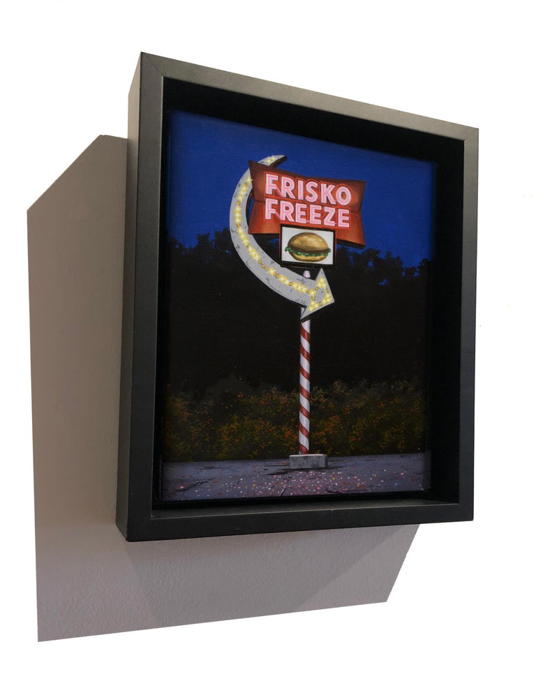 Richard Heisler Blue and red small scale oil painting "Frisko Freeze