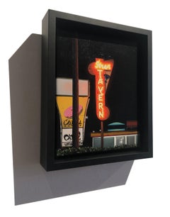 Orange and yellow small scale oil painting "Siren" (Photorealist landscape)