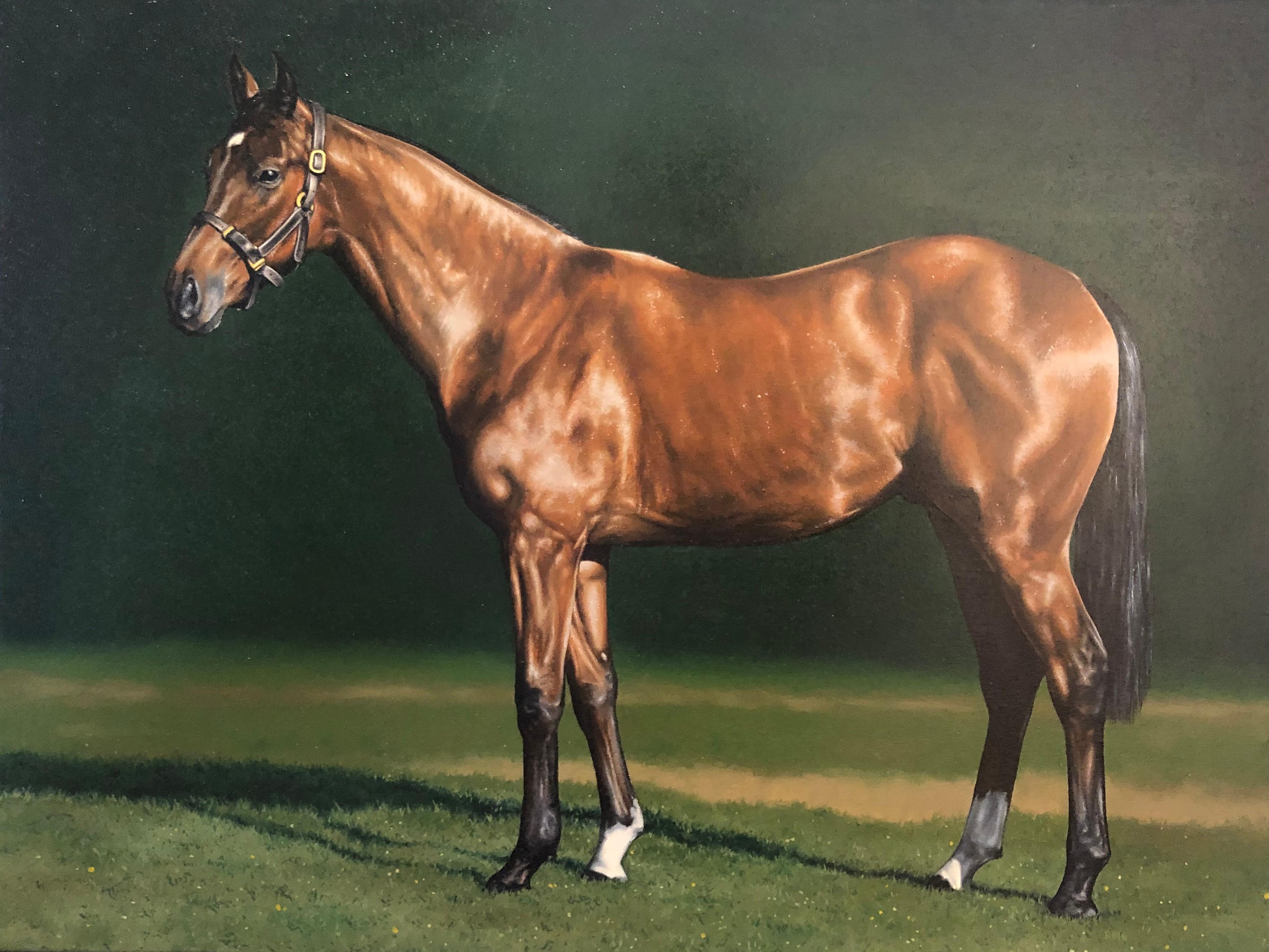 Richard Heisler Animal Painting - Photorealist equestrian painting, "Bay" Inspired by George Stubbs