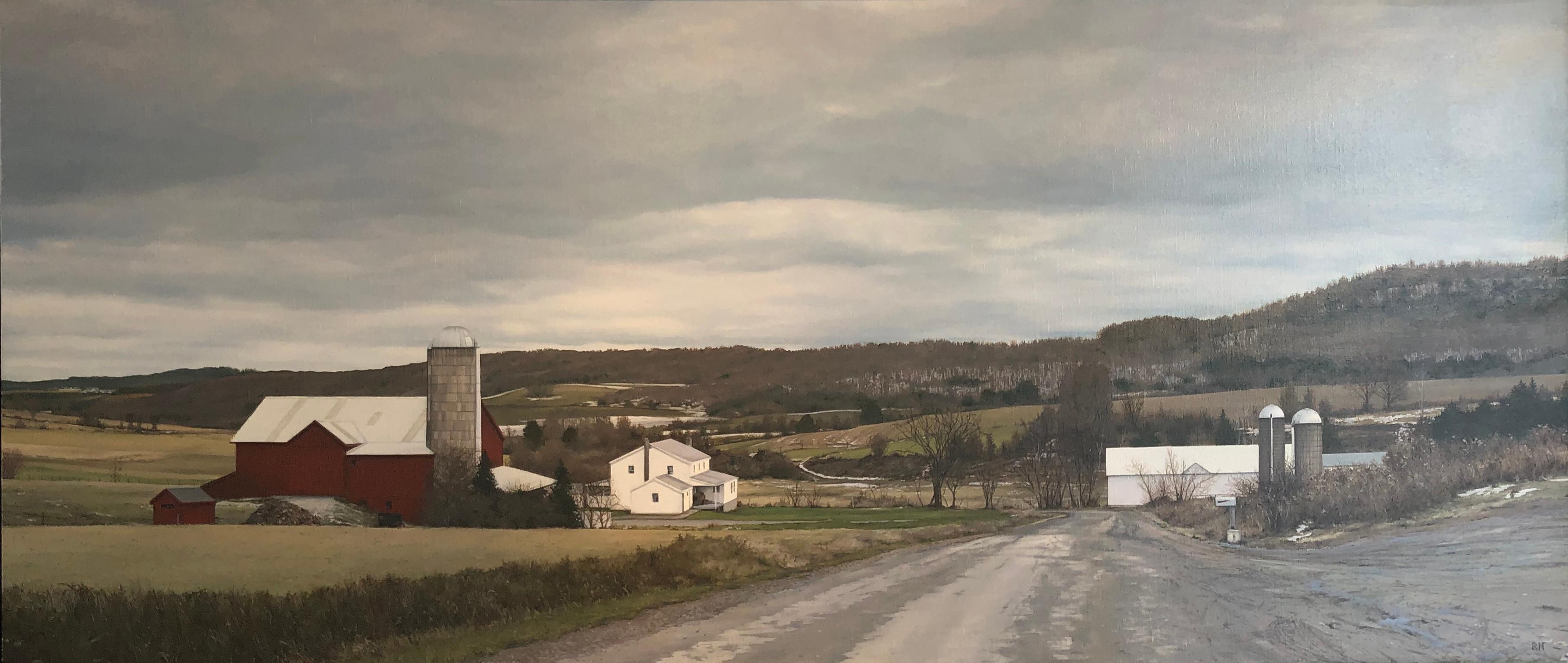 Richard Heisler Landscape Painting - Photorealist farm painting “Somewhere Near Woodhull, NY"