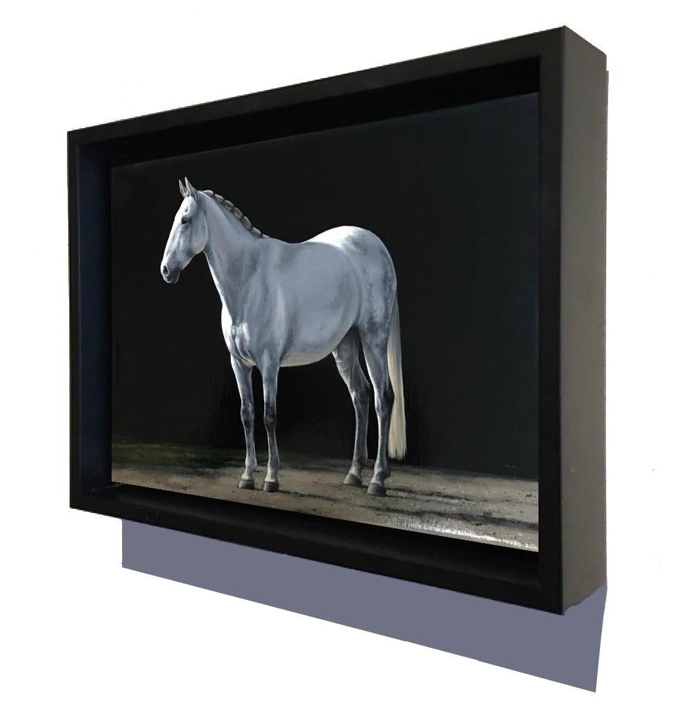 Photorealist painting of a white horse, 