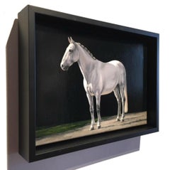 Photorealist painting of a white horse, "Rio", Inspired by George Stubbs