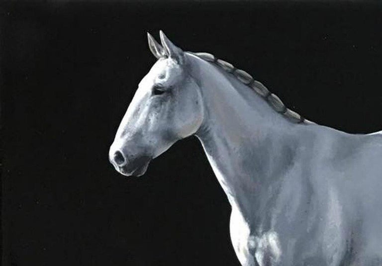 Richard Heisler Photorealist painting of a white horse, "Rio