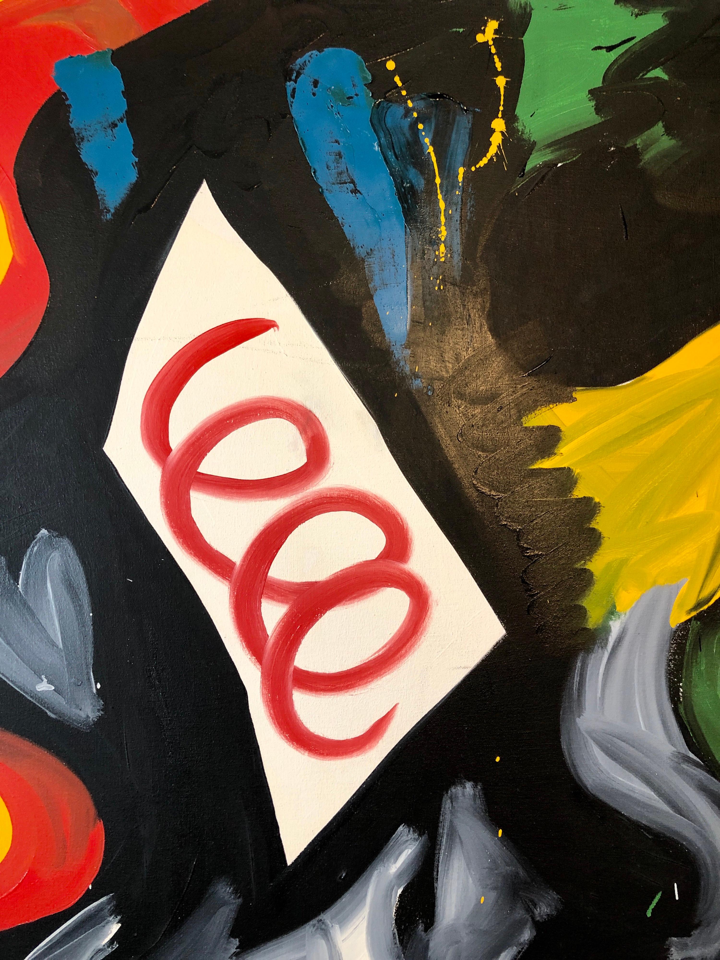 1979 Grande pittura a olio astratta colorata 