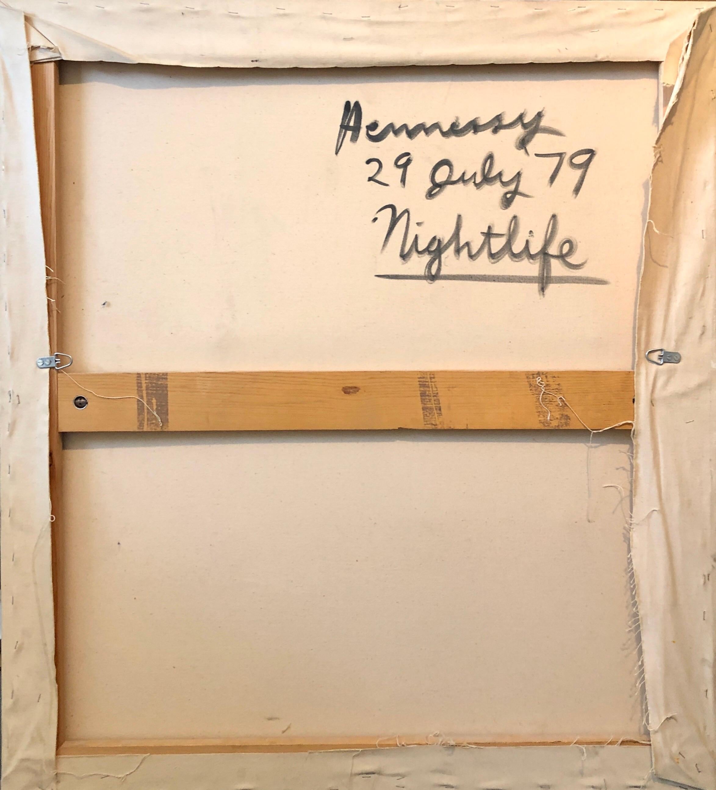 1979 Grande pittura a olio astratta colorata 