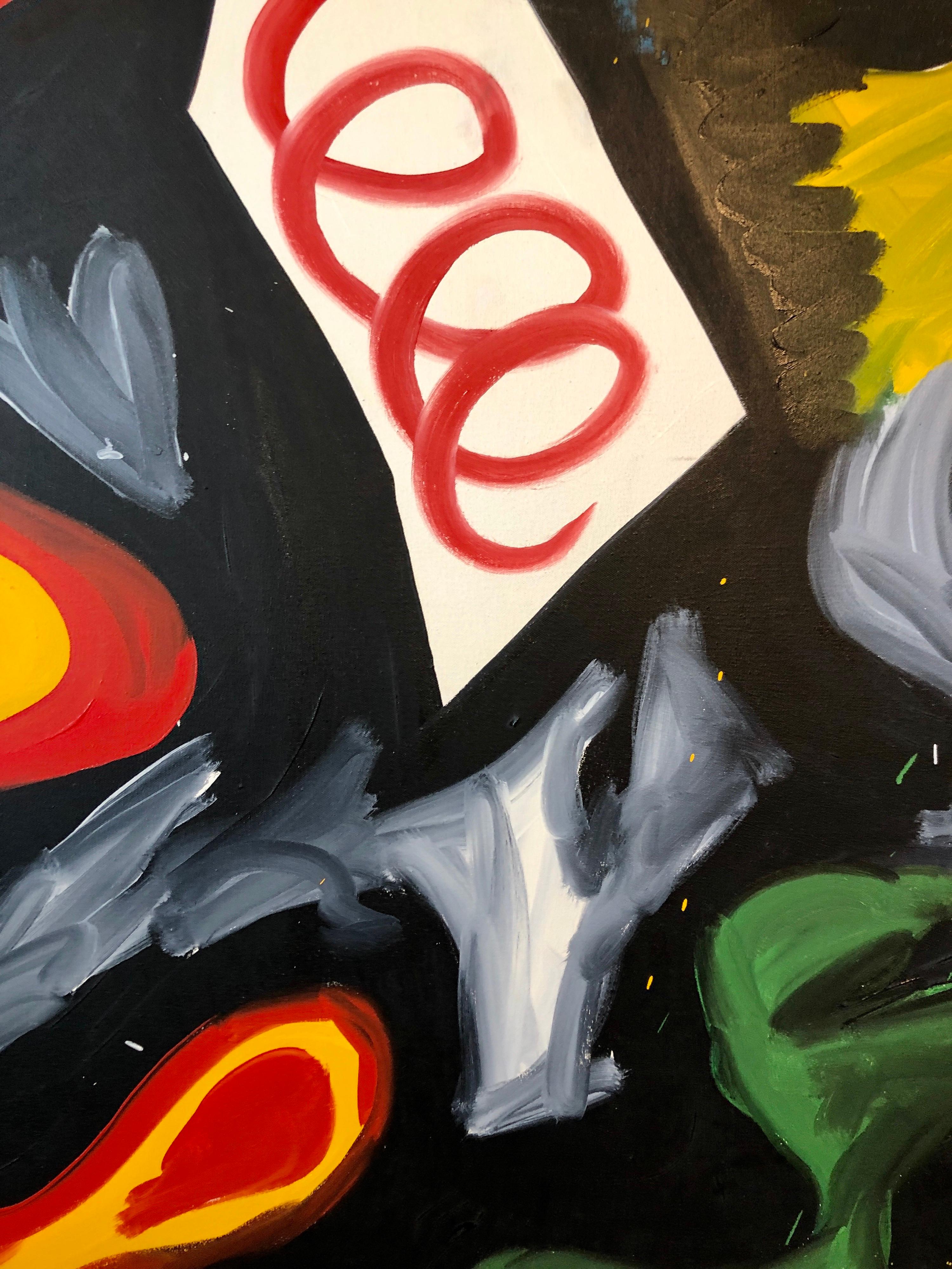 1979 Grande pittura a olio astratta colorata 