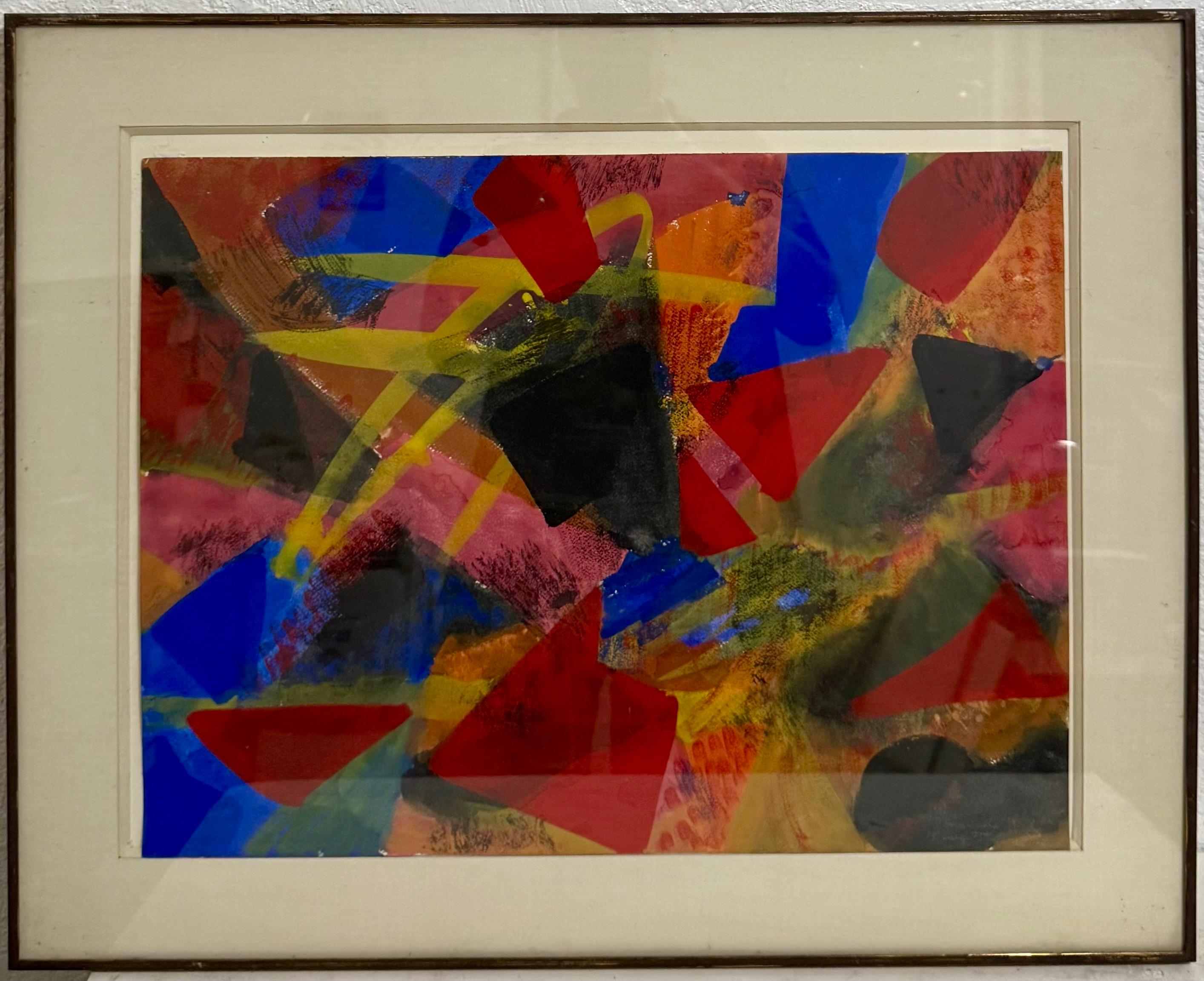 Painting on Paper
Hand signed and dated lower right
Frame measures 24.5 X 30.5 sheet is 18 X 24 inches
This piece has a jewel toned stained glass quality to it. 

The artist Richard Hennessy creates pictorial space as a complex and contradictory