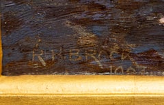 End of the fox hunting day. Hunter with his horse trying to open a gate, signed