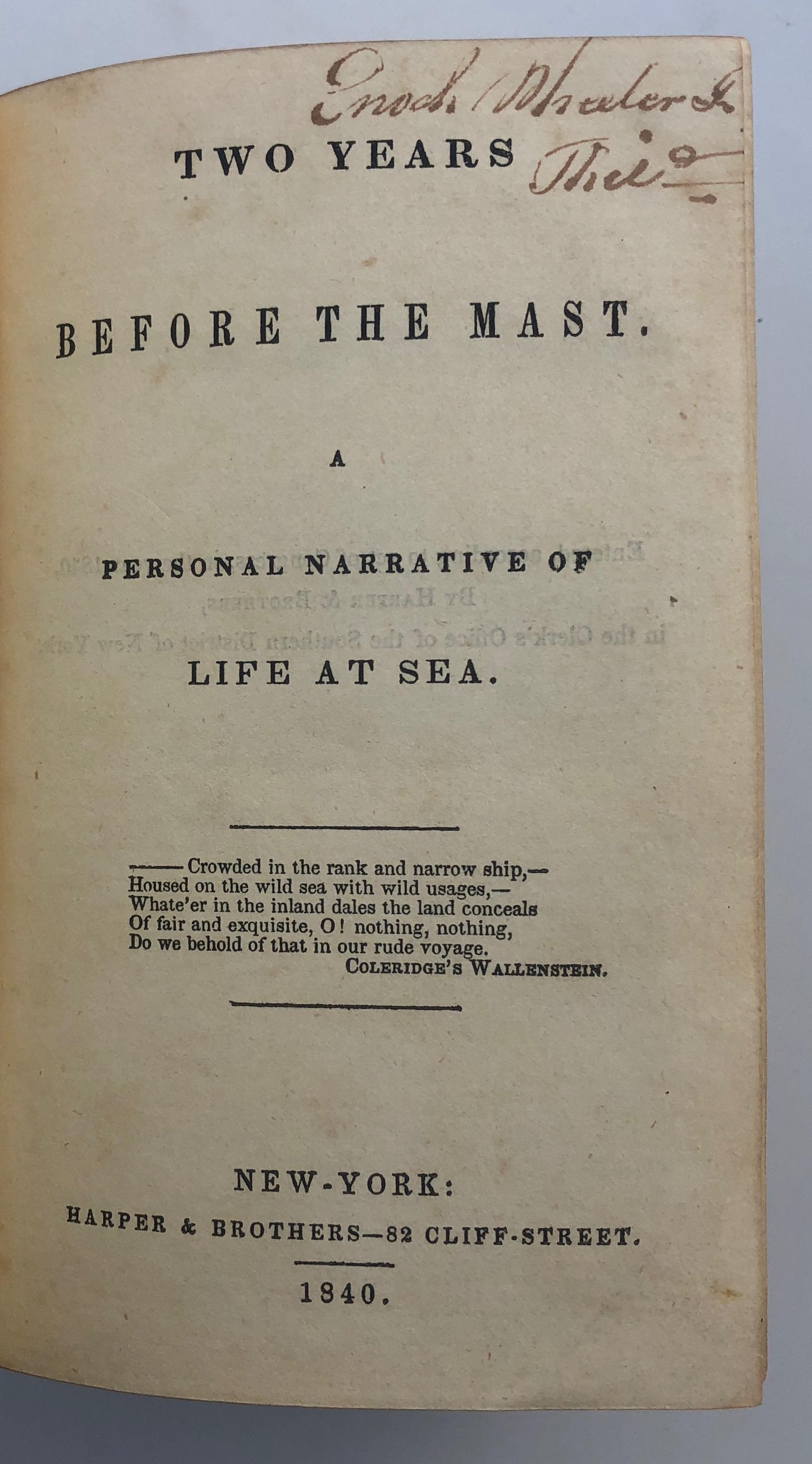Richard Henry Dana - Deux ans avant le Mast, première édition 1840 en vente 2