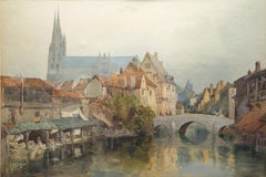 Richard Henry Wright Watercolor Gouache of Chartres, France, 1906