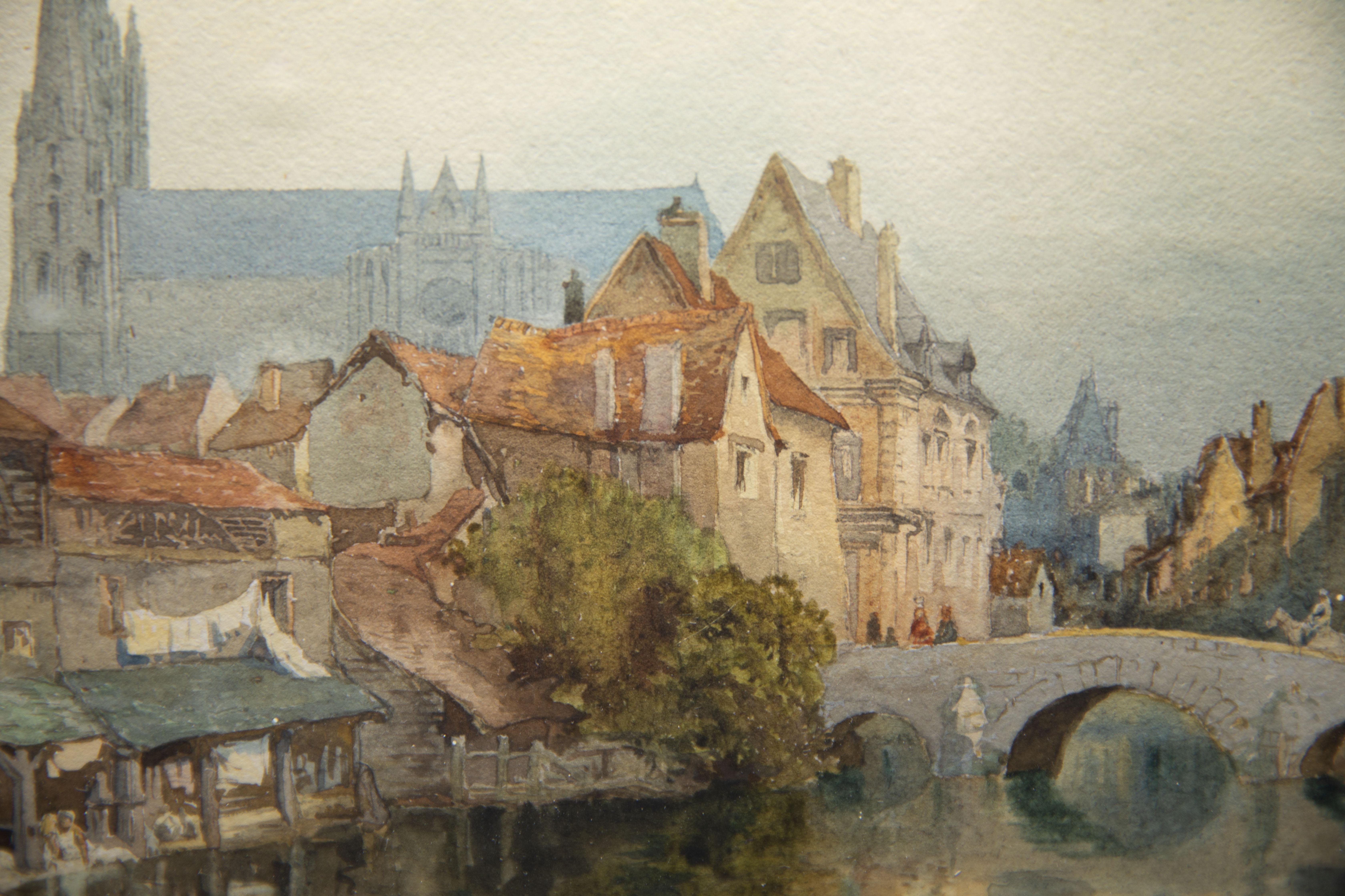 Richard Henry Wright Watercolor Gouache of Chartres, France, 1906 In Good Condition In Hudson, NY