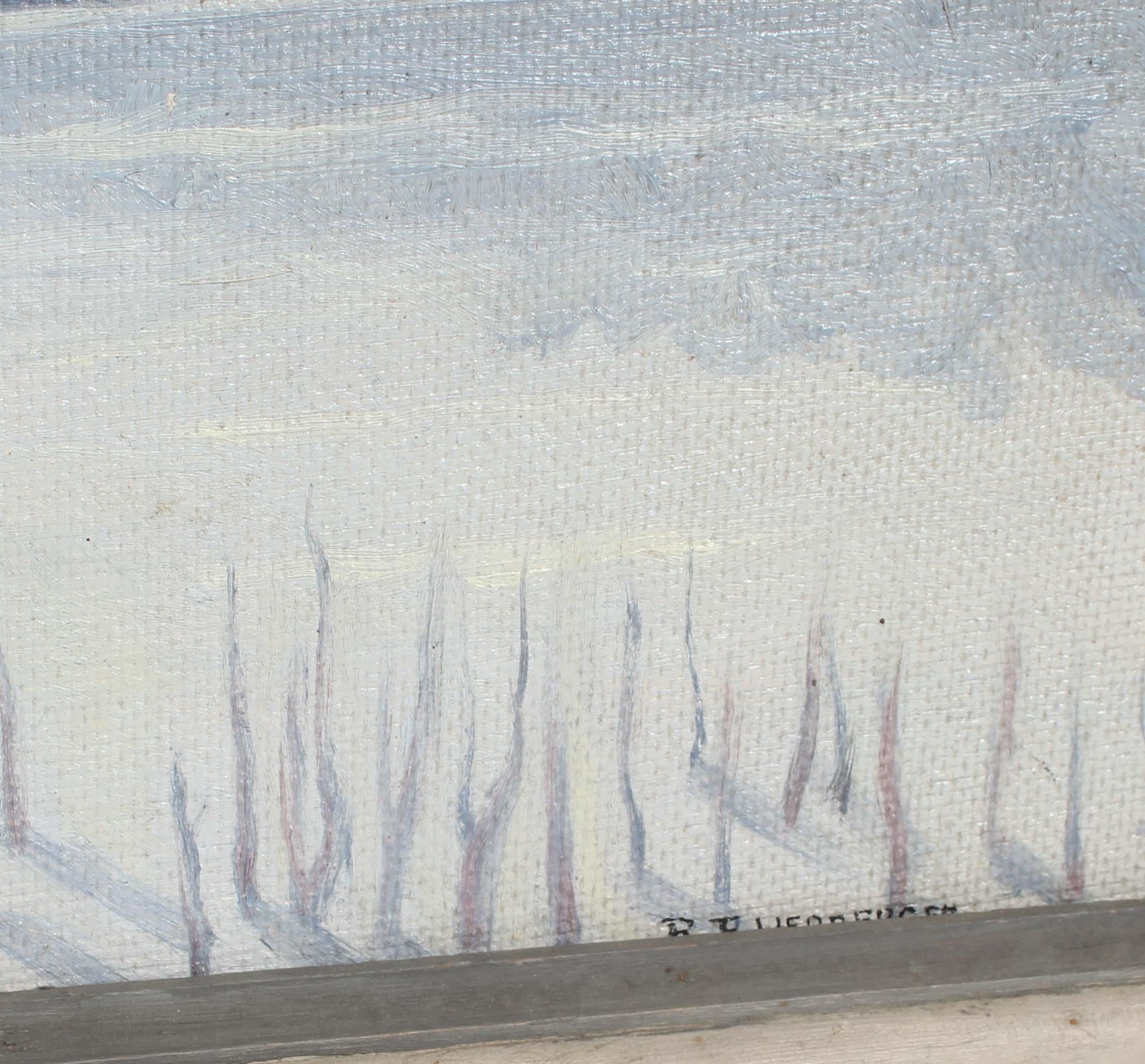 Albright Knox Gallery Label Signierte Landschaft Ölgemälde, See River Nocturnal, Albright (Impressionismus), Painting, von Richard Herberger