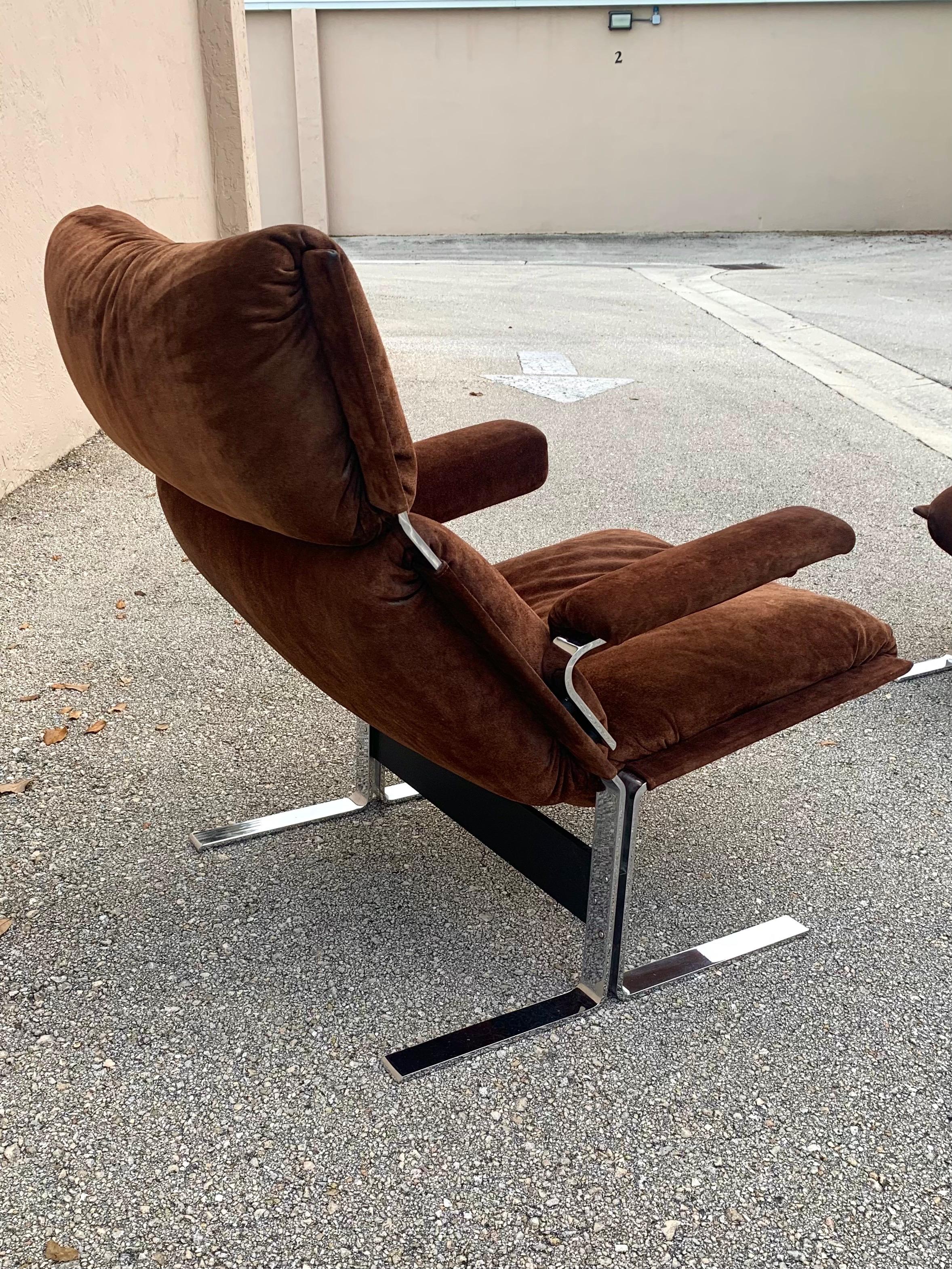 Richard Hersberger for Pace, Brown Suede and Chrome Lounge Chair and Ottoman 4