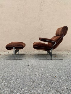 Richard Hersberger for Pace, Brown Suede and Chrome Lounge Chair and Ottoman