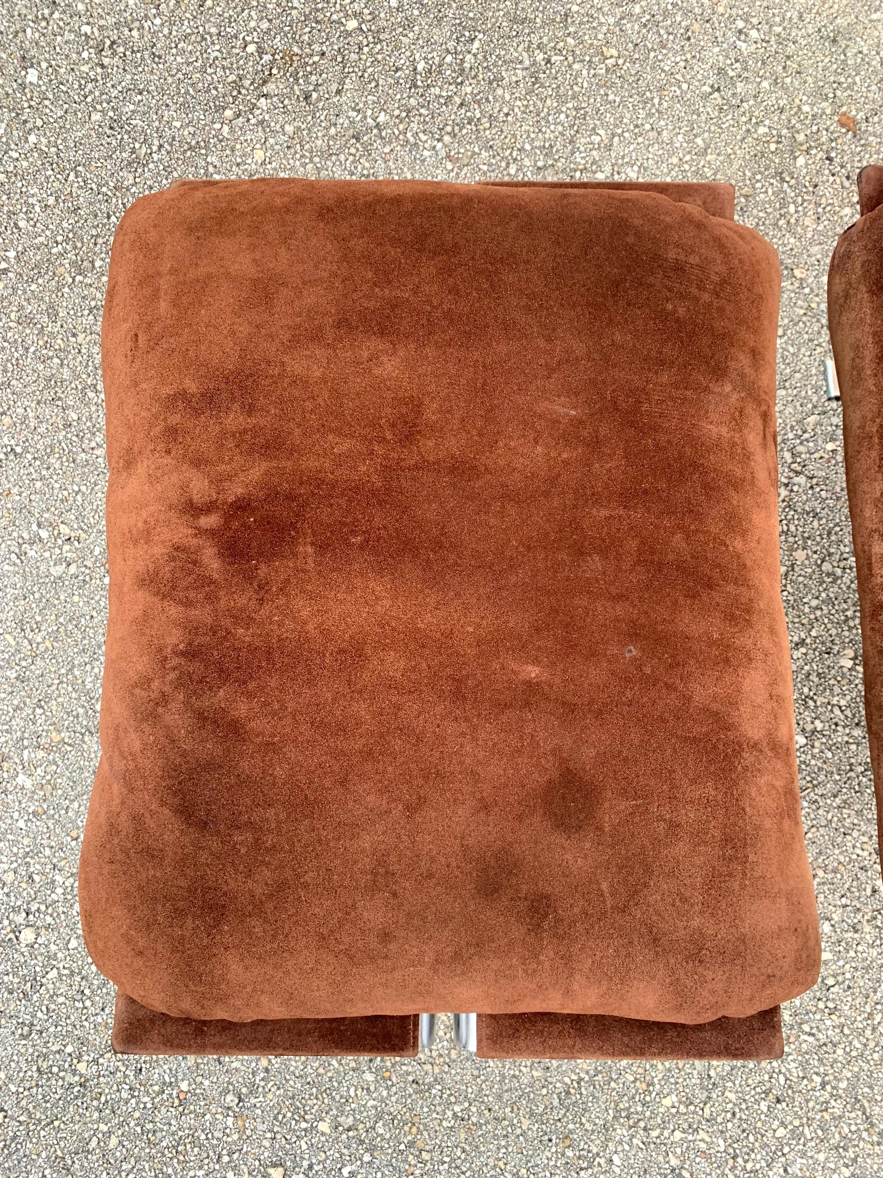 Richard Hersberger for Pace, Brown Suede and Chrome Lounge Chair and Ottoman In Good Condition In Boynton Beach, FL
