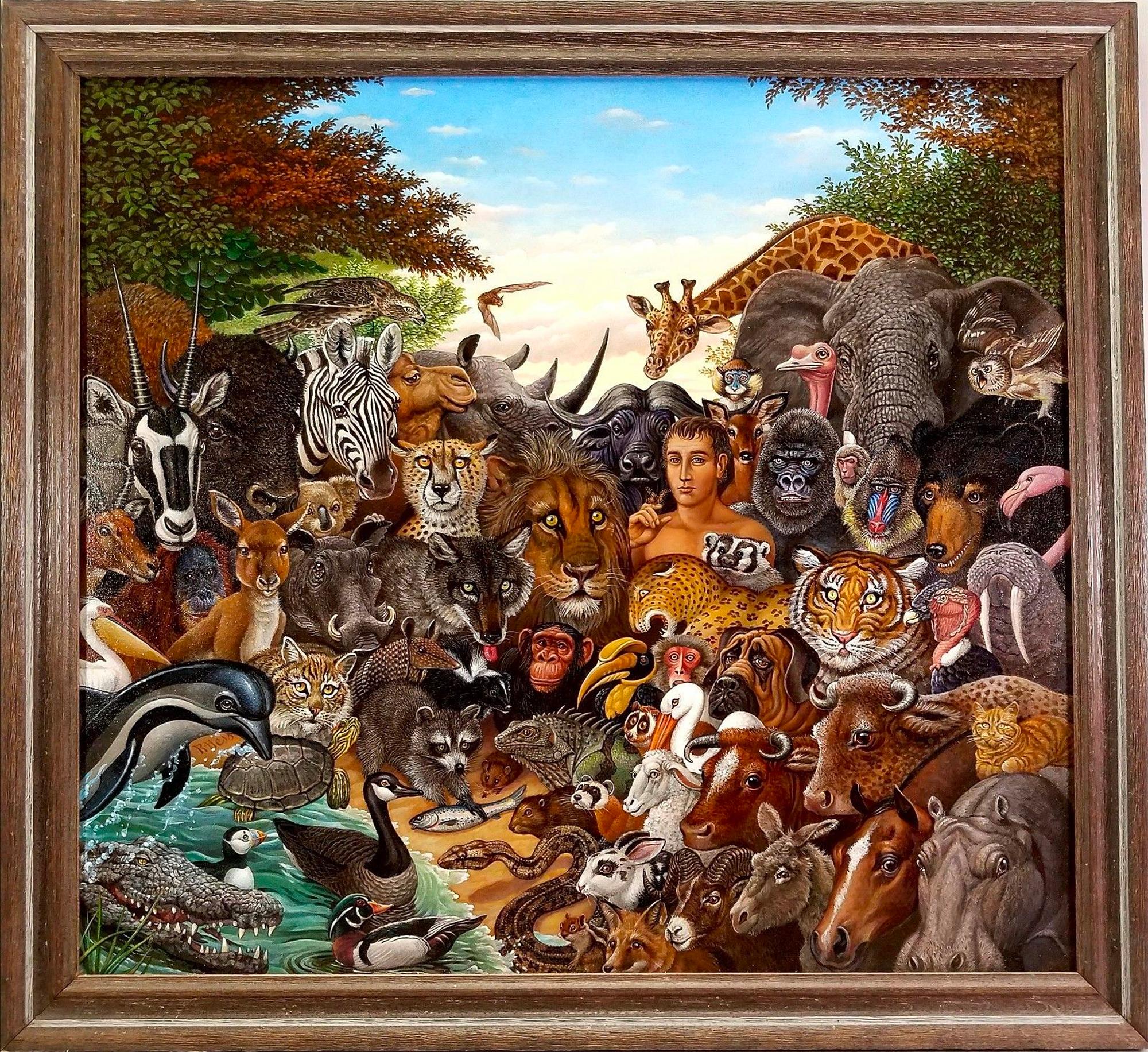 Regno animale, Zebra, Bufalo, Leone, Giraffa, Elefante, Scimmia, Tigre,  Gorilla - Painting di Richard Hess