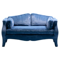 Canapé « Bombé » de la collection Lutece de Richard Himmel, en fausse fourrure bleu saphir, vers 1970