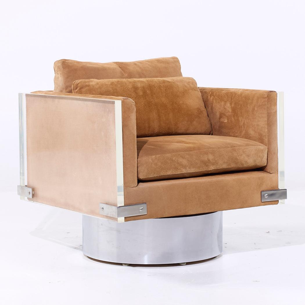 Américain Richard Himmel Mid Century Lucite Swivel Lounge Chairs - Pair en vente