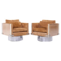 Richard Himmel Mid Century Lucite Swivel Lounge Chairs - Pair