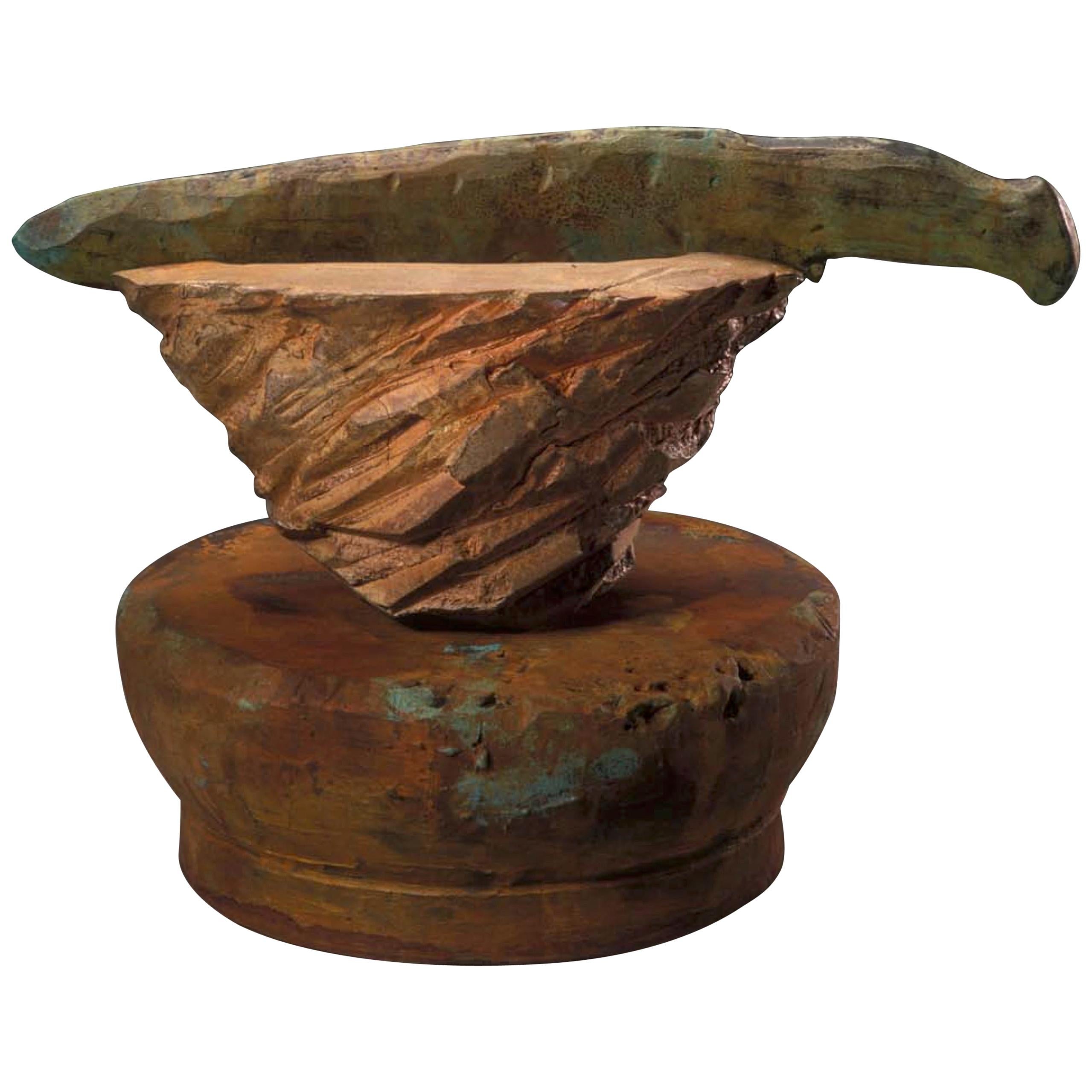 Richard Hirsch and Peter Voulkos Ceramic Altar Bowl with Weapon, 2001