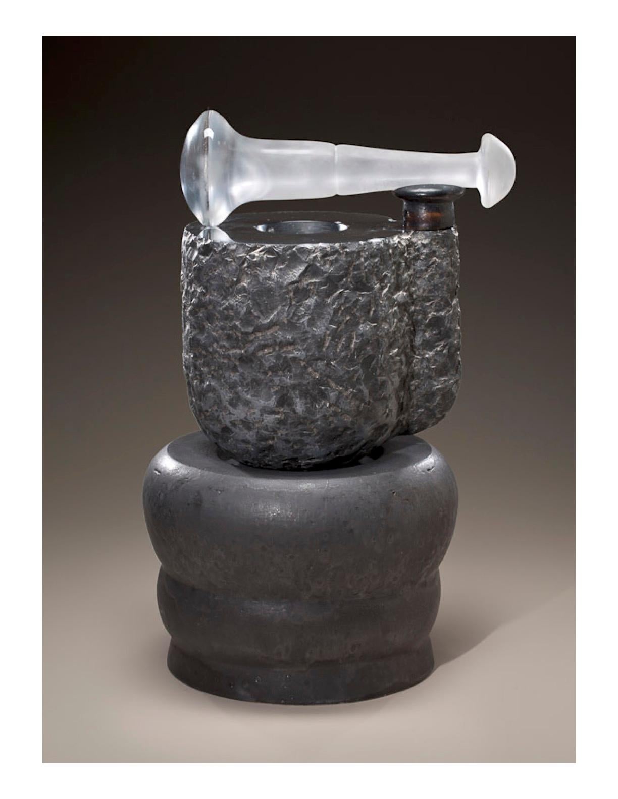 Mid-Century Modern Richard Hirsch Black Marble Mortar and Glass Pestle Sculpture, 2006 - 2010 For Sale