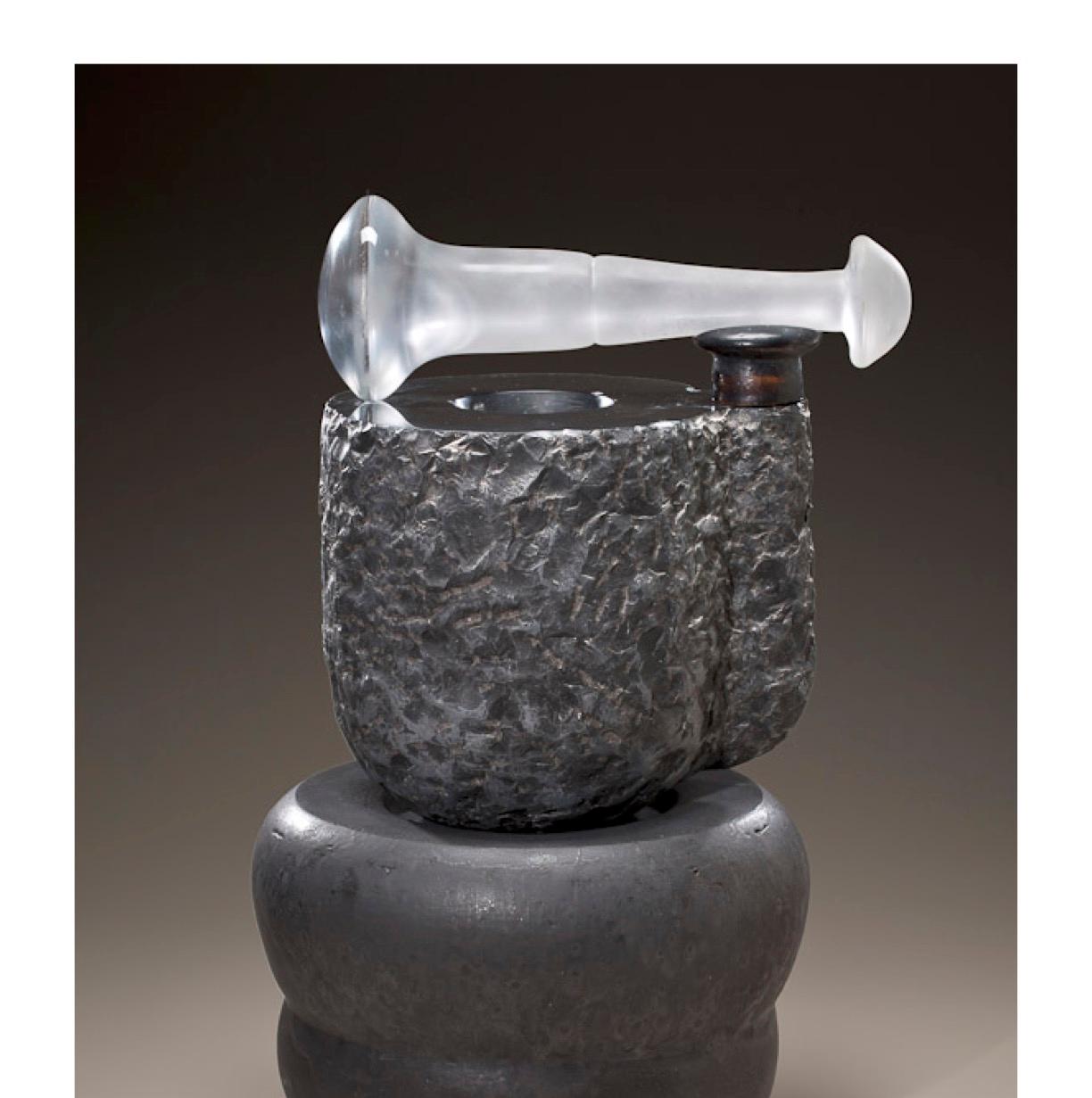 Glazed Richard Hirsch Black Marble Mortar and Glass Pestle Sculpture, 2006 - 2010 For Sale