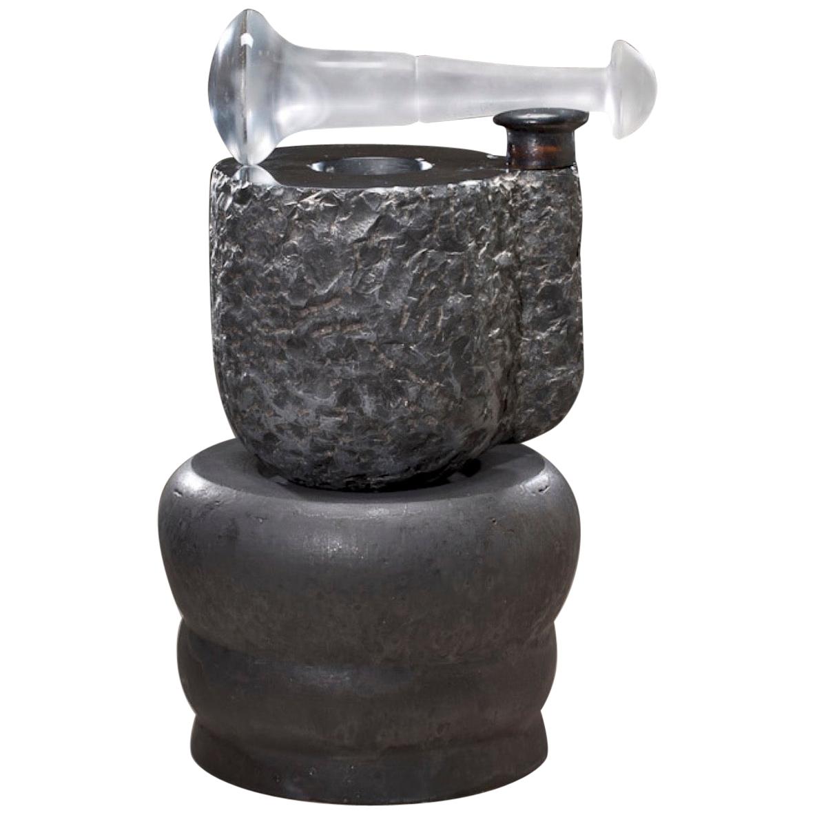 Richard Hirsch Black Marble Mortar and Glass Pestle Sculpture, 2006 - 2010