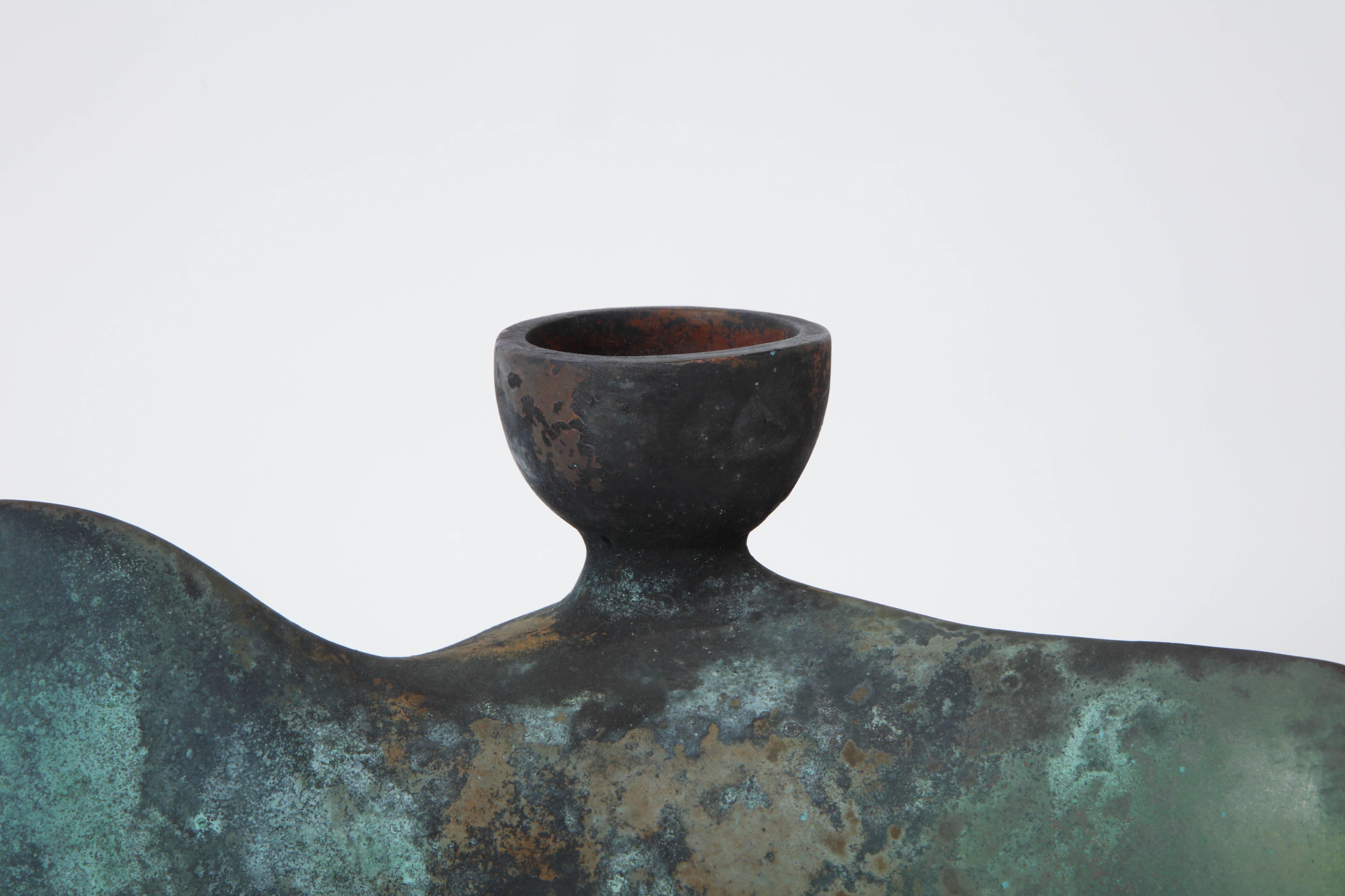 American Richard Hirsch Bronze Tripod Vessel and Stand #1B Sculpture, 1991 For Sale