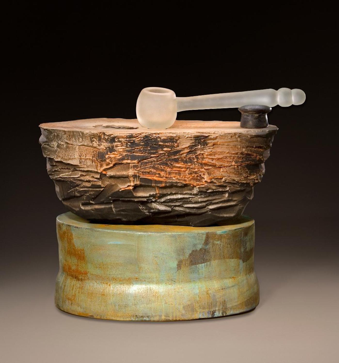 Modern Richard Hirsch Ceramic Altar Bowl with Blown Glass Ladle #5, 2007 For Sale