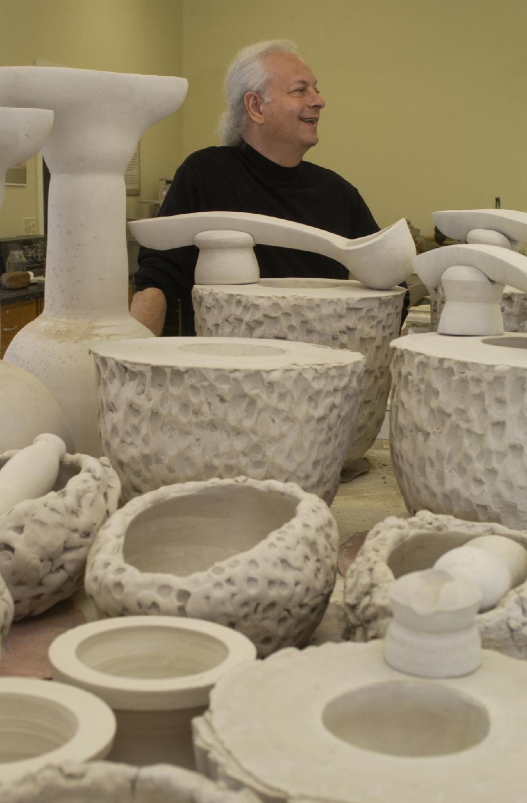 Richard Hirsch Ceramic Altar Bowl with Blown Glass Ladle #5, 2007 For Sale 3
