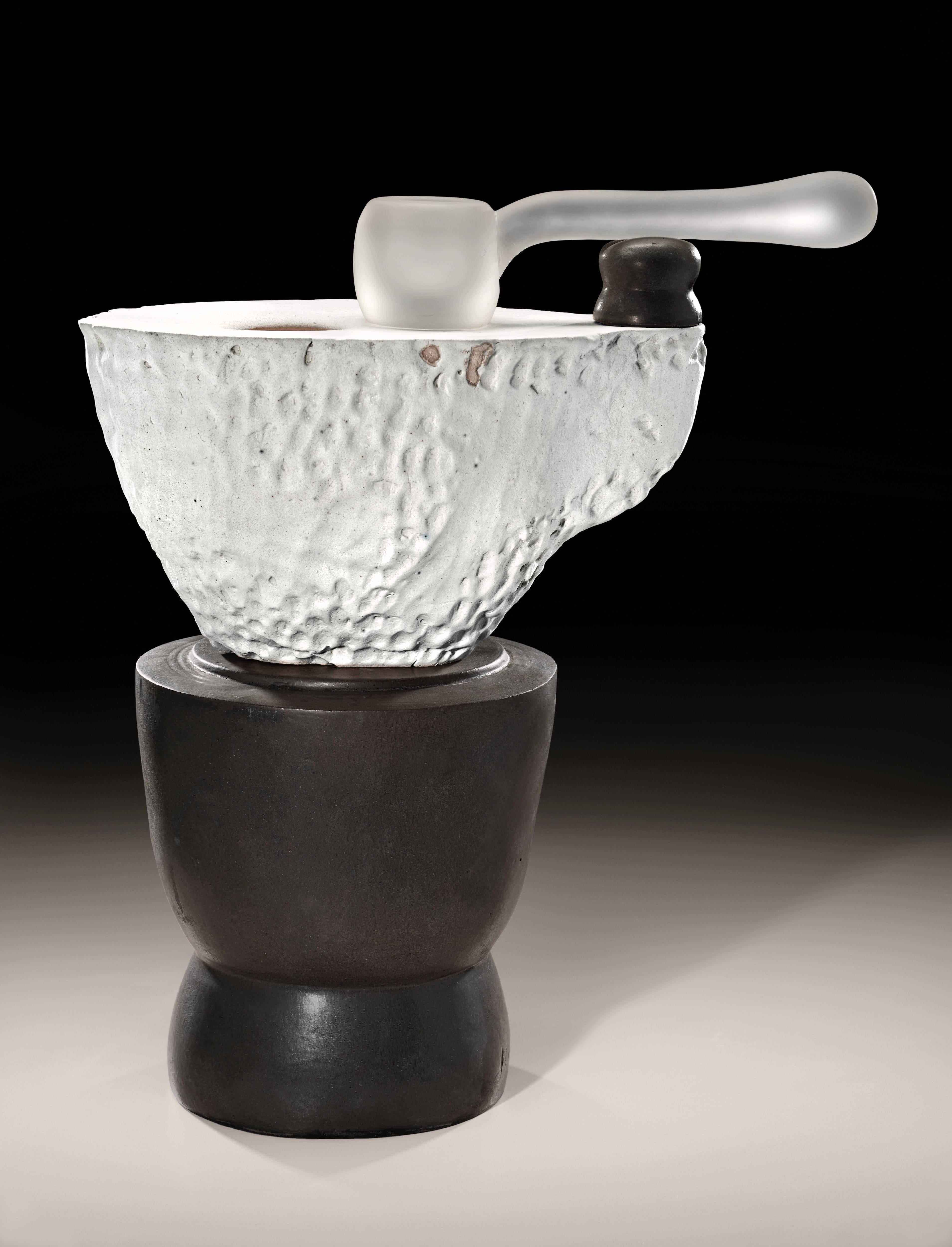 Modern Richard Hirsch Ceramic Altar Bowl with Blown Glass Ladle Sculpture #3, 2020 For Sale