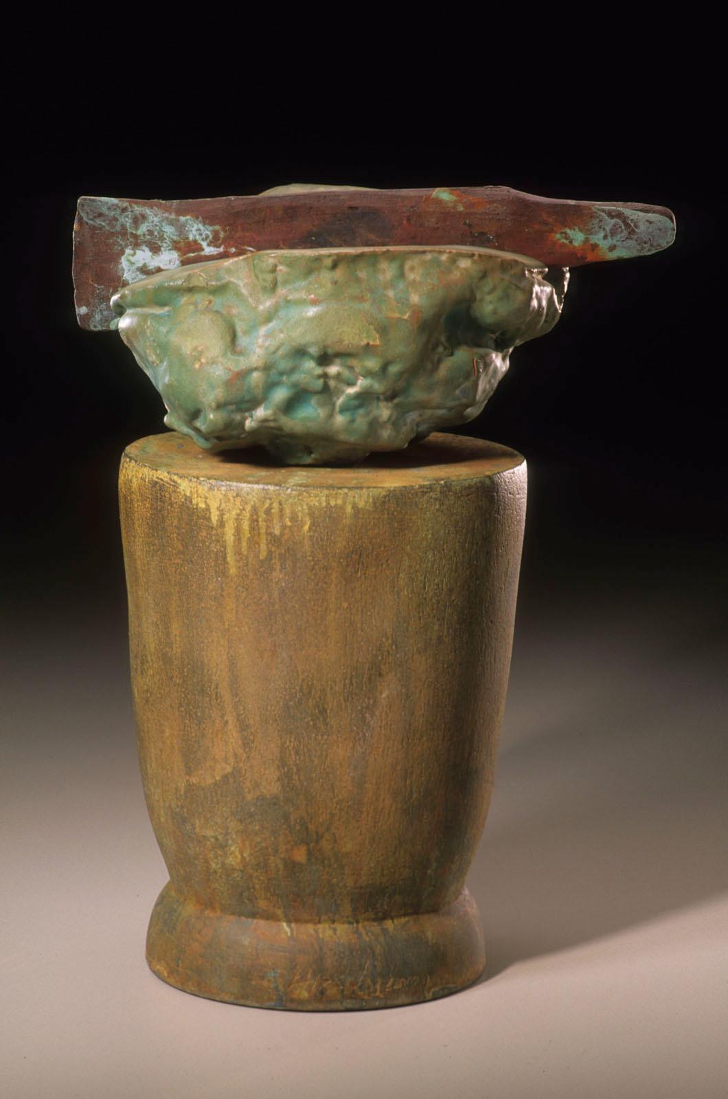 Modern Richard Hirsch Ceramic Altar Bowl with Weapon Sculpture, 2000 For Sale