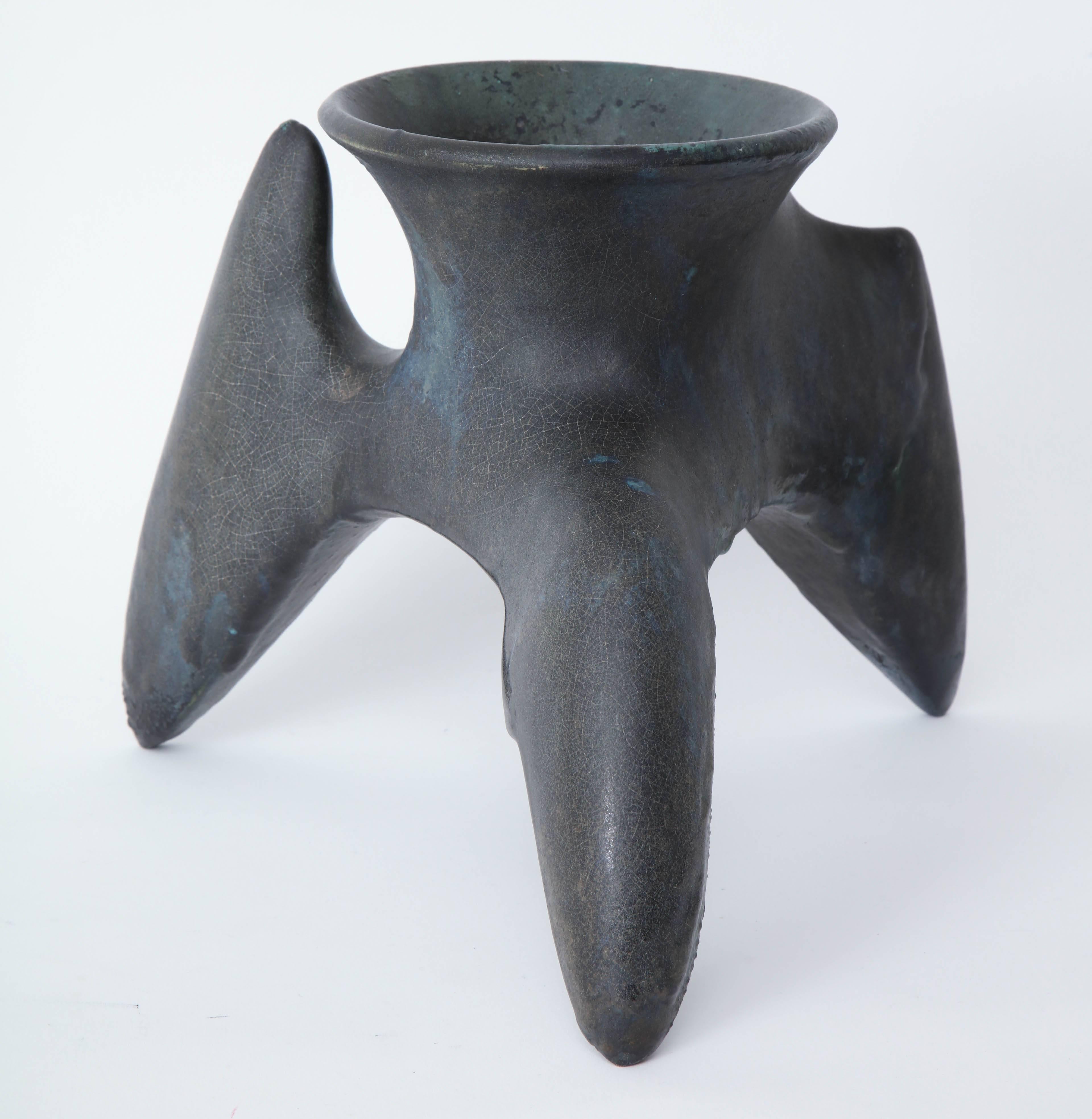 Glazed Richard Hirsch Ceramic Ceremonial Cup #34, Tripod Vessels Collection, 1985 For Sale
