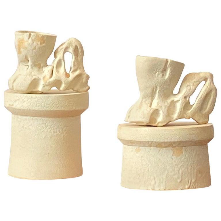 Richard Hirsch Ceramic Creamy White Primal Cups with Stands, 2018 For Sale 4
