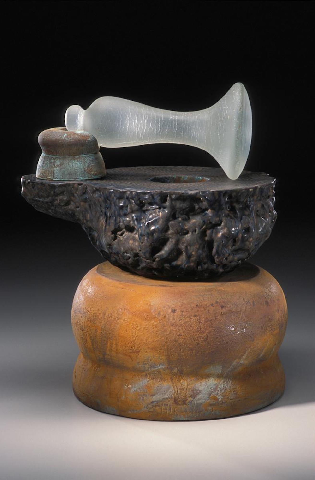 Contemporary Richard Hirsch Ceramic Mortar and Blown Glass Pestle Sculpture #10, 2004 For Sale