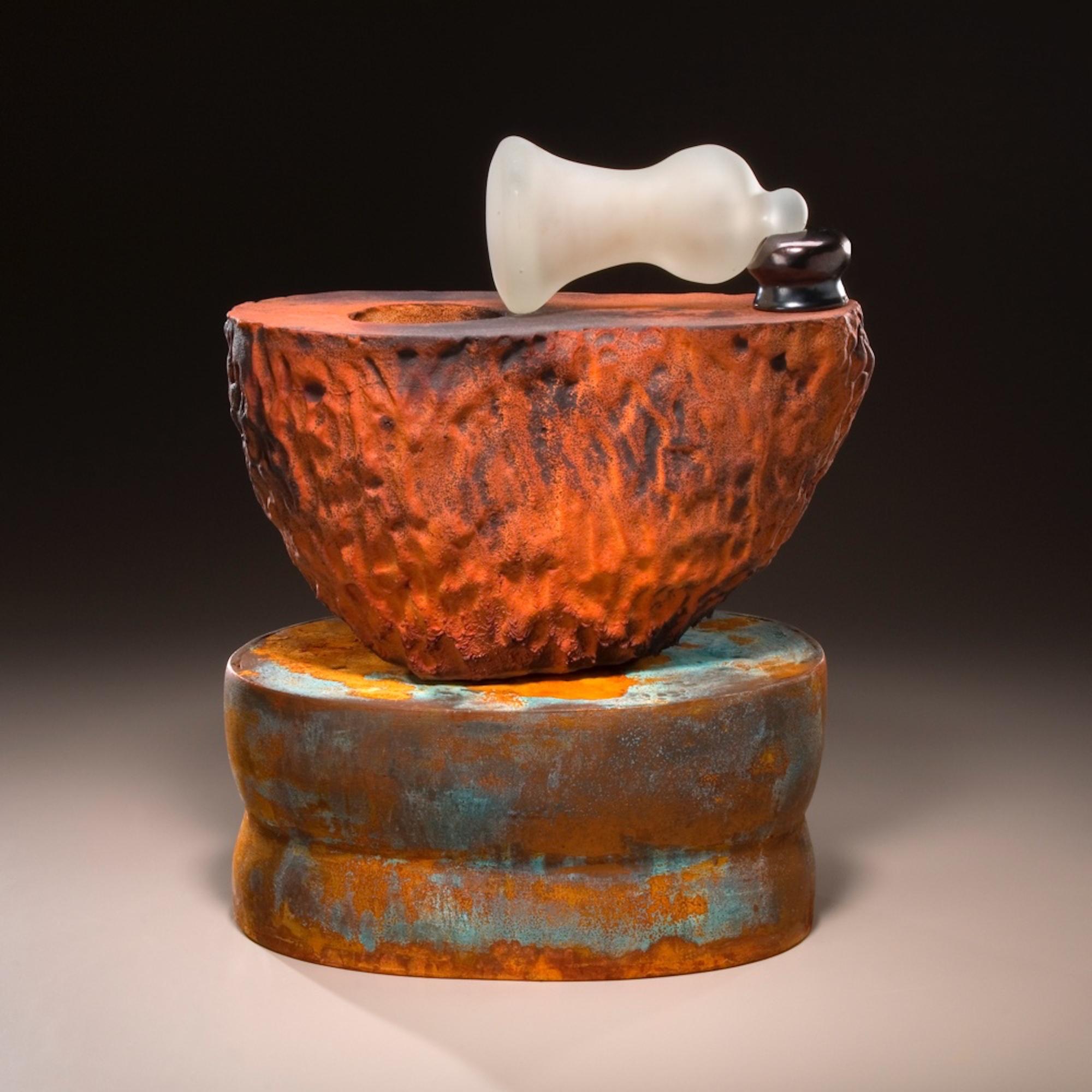 Contemporary Richard Hirsch Ceramic Mortar and Blown Glass Pestle Sculpture #23, 2006 For Sale