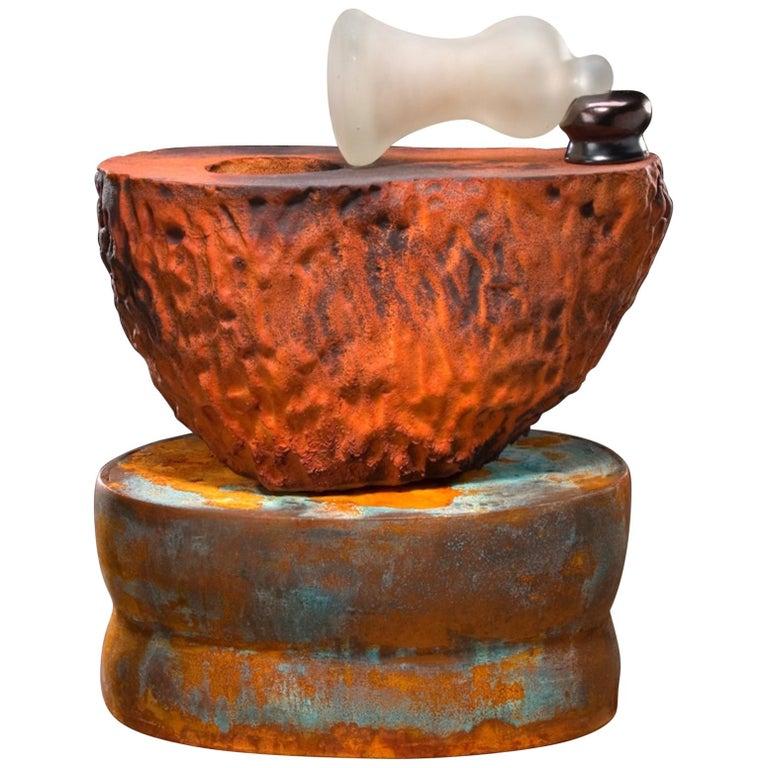 Richard Hirsch Ceramic Mortar and Blown Glass Pestle Sculpture #23, 2006 For Sale 1