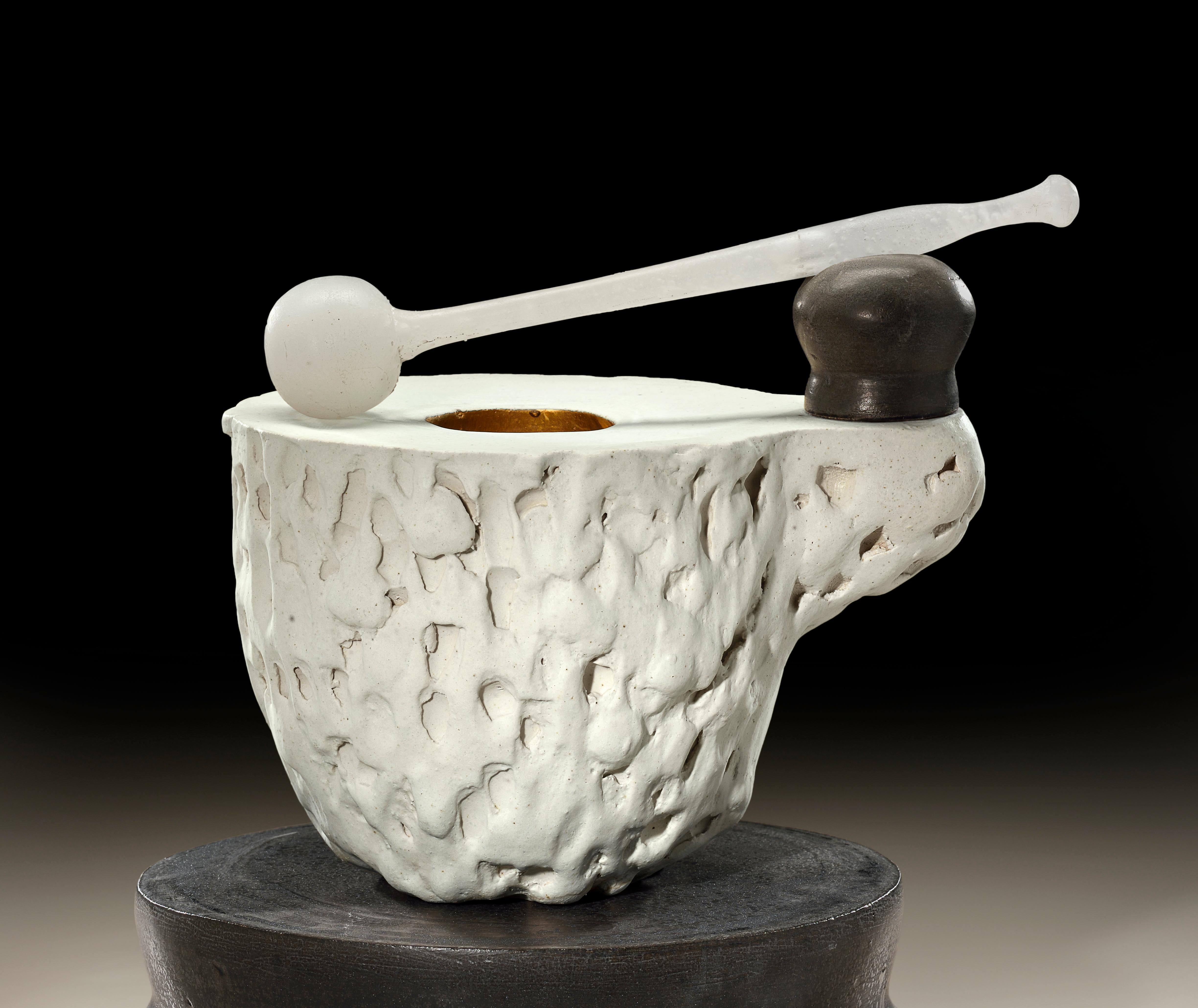 Richard Hirsch Ceramic Mortar and Glass Pestle Sculpture #1, 2020 In Excellent Condition For Sale In New York, NY