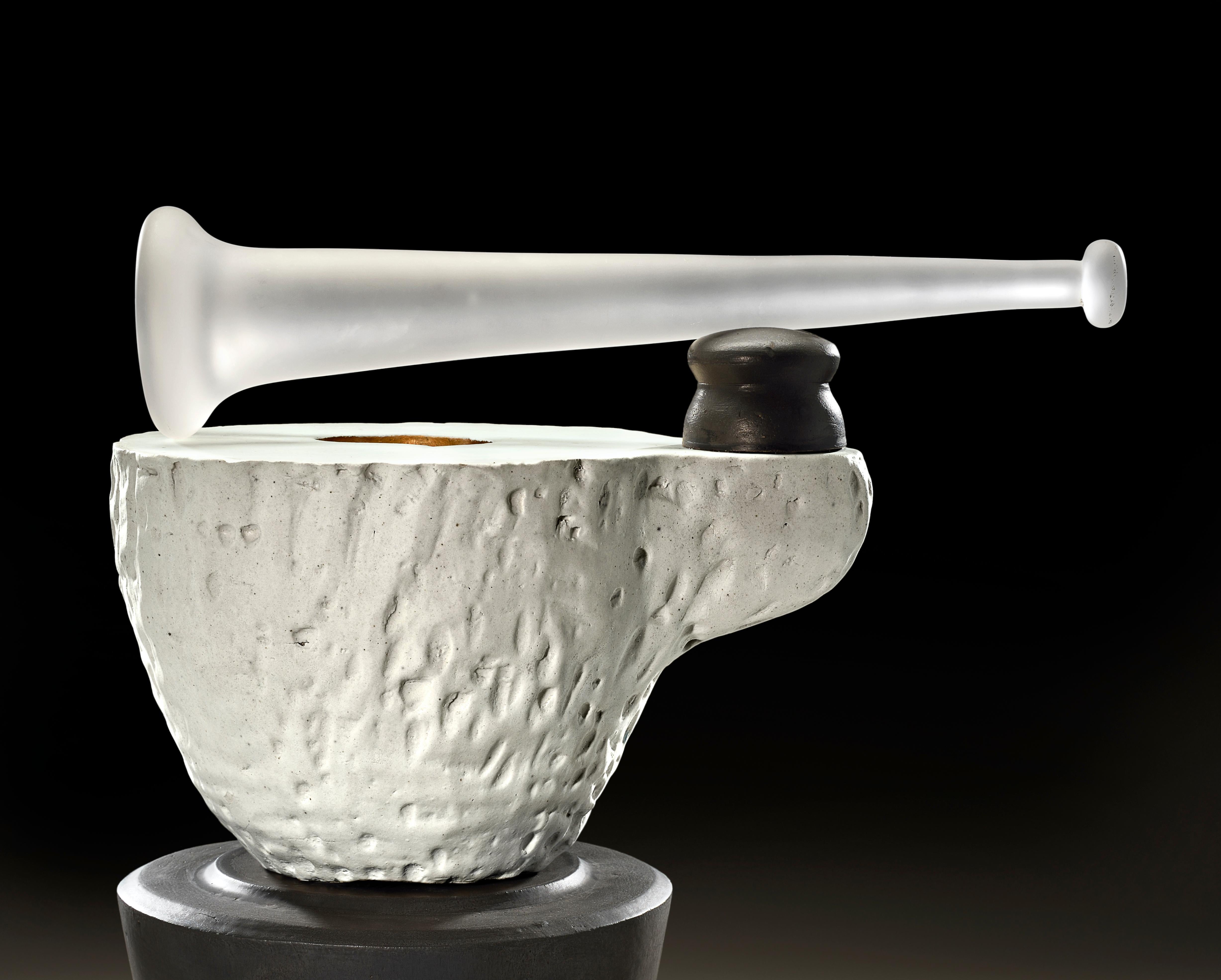 Richard Hirsch Ceramic Mortar and Glass Pestle Sculpture #2, 2020 In Excellent Condition For Sale In New York, NY