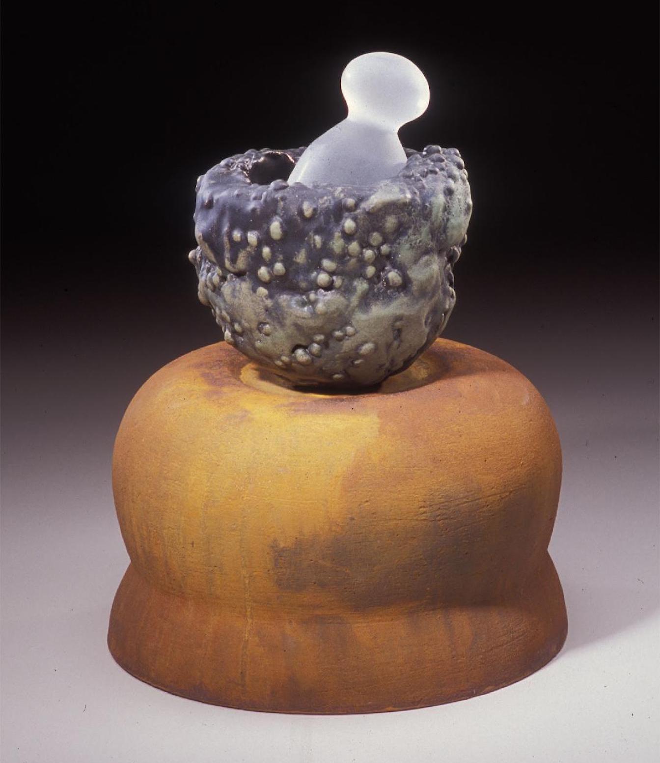 American Richard Hirsch Ceramic Mortar and Glass Pestle Sculpture, 2007 For Sale