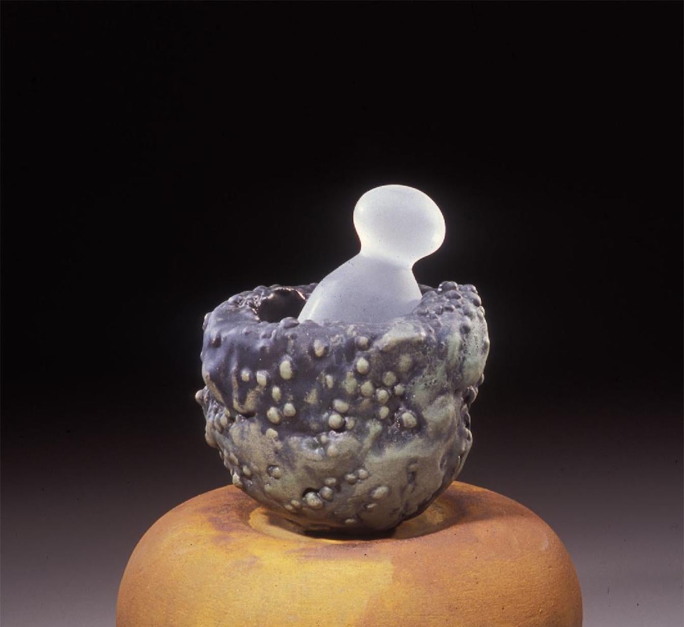 Richard Hirsch Ceramic Mortar and Glass Pestle Sculpture, 2007 In Excellent Condition For Sale In New York, NY