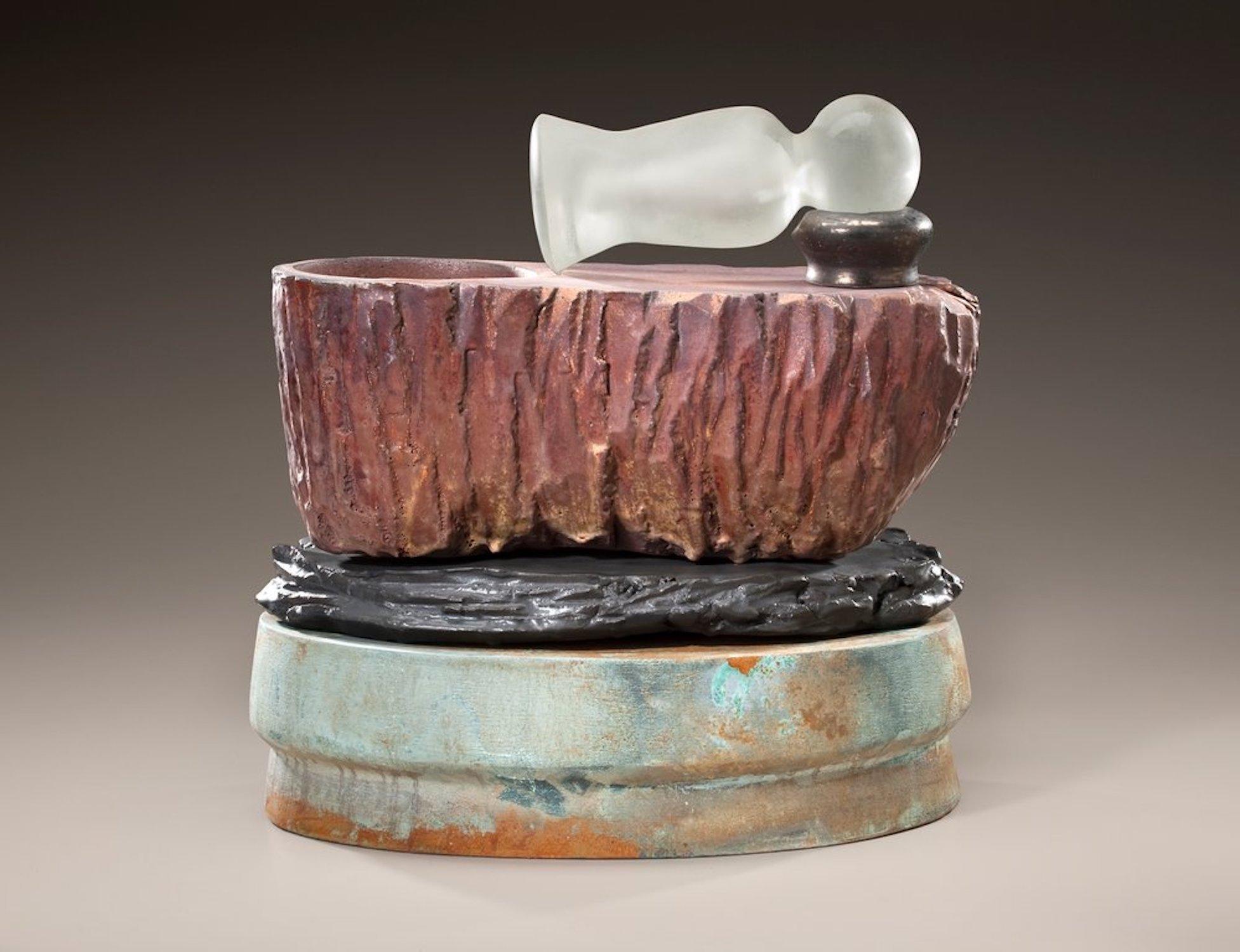 Modern Richard Hirsch Ceramic Mortar and Hot Blown Glass Pestle Sculpture, 2009 For Sale