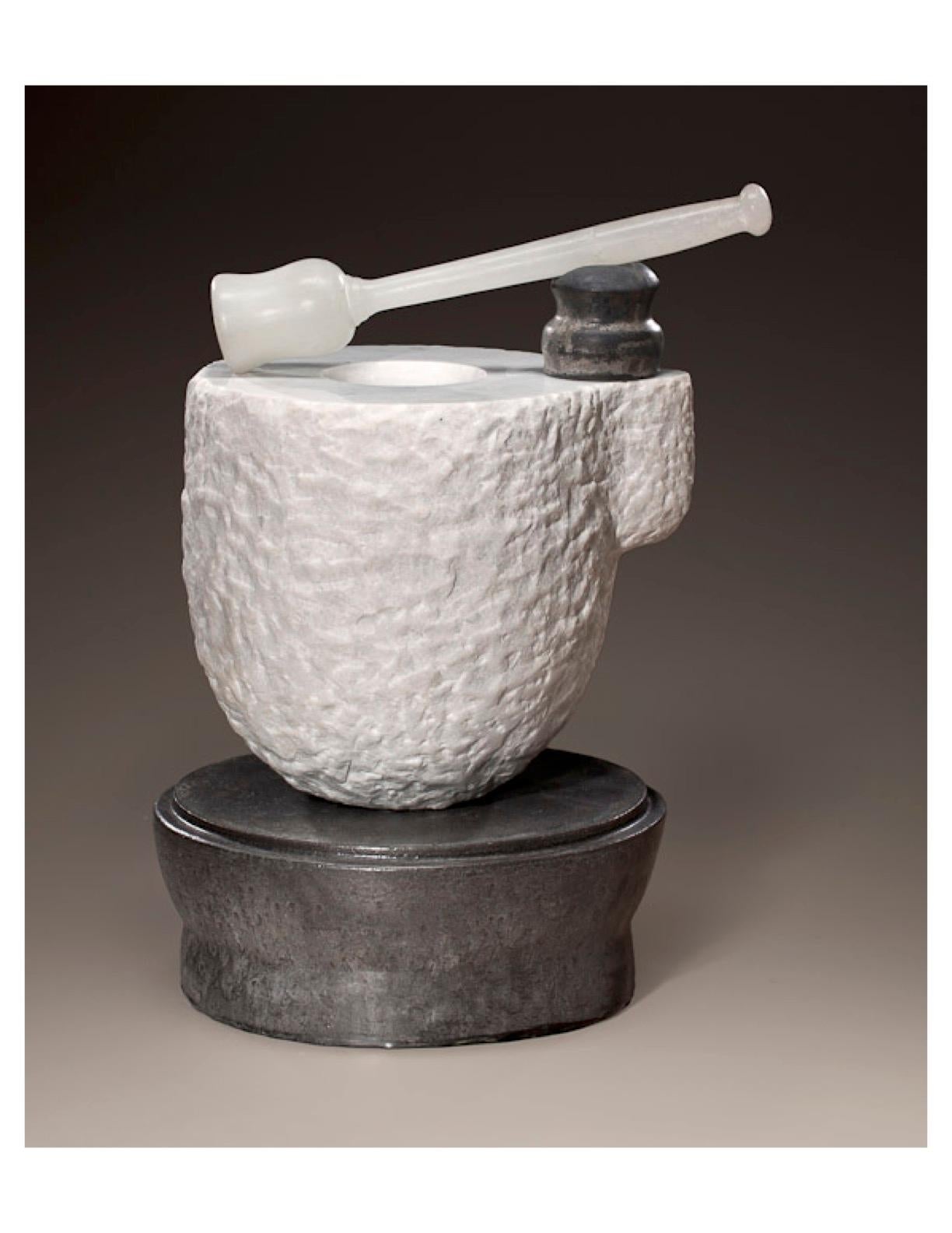 Modern Richard Hirsch White Marble Mortar and Glass Pestle Sculpture, 2006 - 2010 For Sale