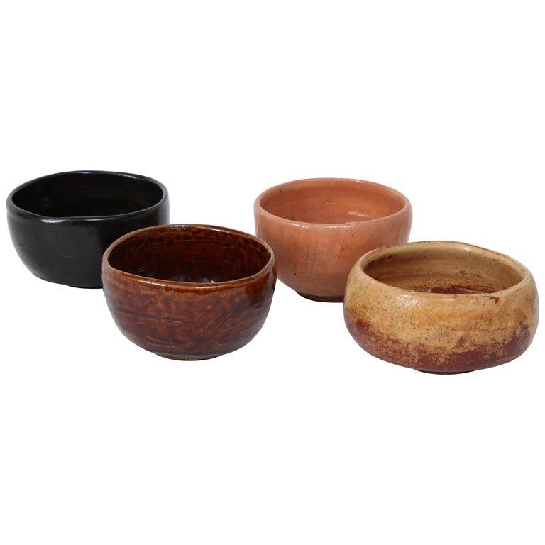 Stoneware Richard Hirsch's Set of 4 Raku Tea Bowls, 1996 - 1997 For Sale