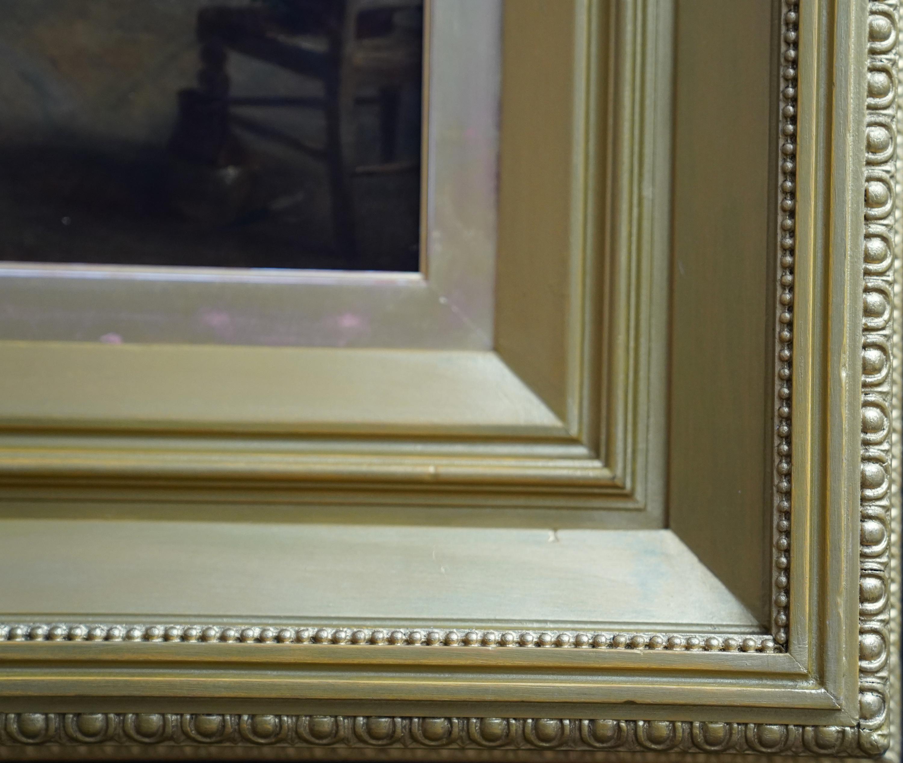 Retrato de una familia en el interior de una cabaña - Pintura al óleo británica del siglo XIX 6