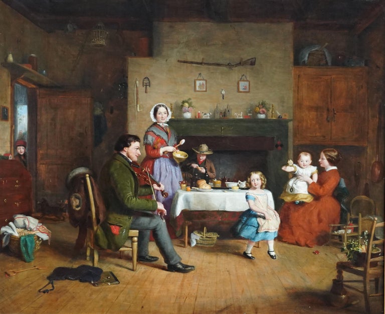 Portrait of a Family in a Cottage Interior - British 19thC genre oil painting For Sale 7