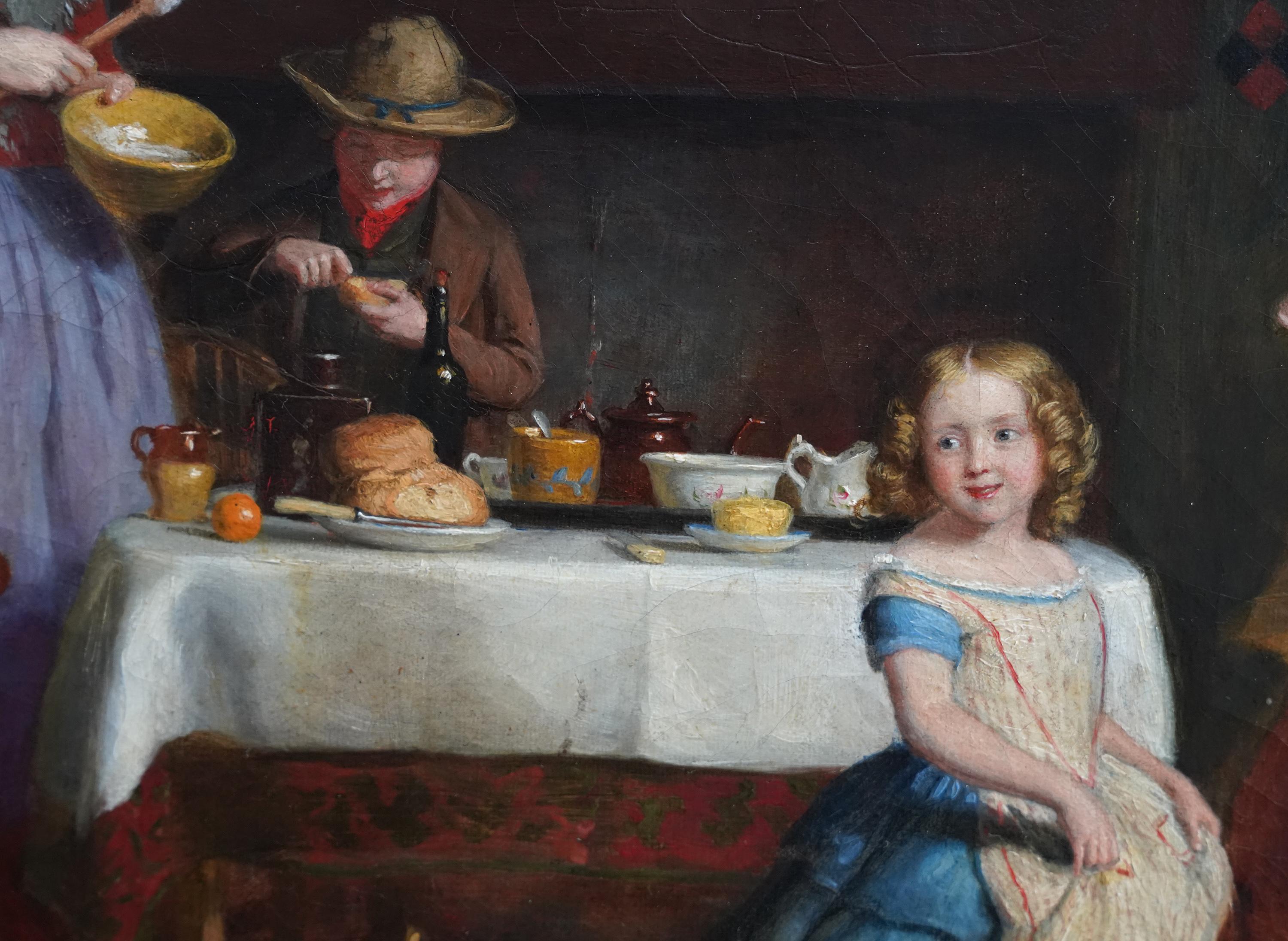 Retrato de una familia en el interior de una cabaña - Pintura al óleo británica del siglo XIX 1