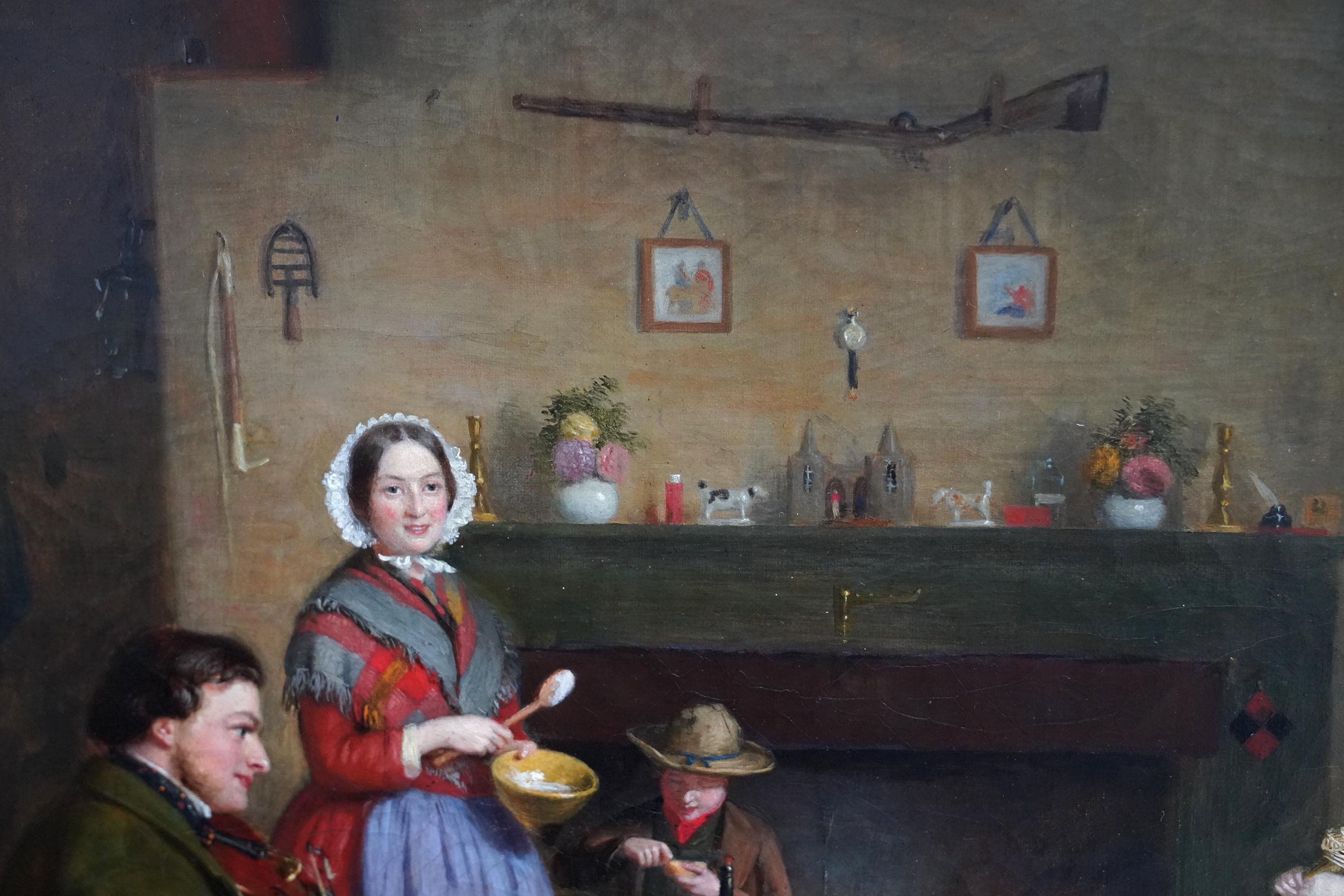 Retrato de una familia en el interior de una cabaña - Pintura al óleo británica del siglo XIX 2