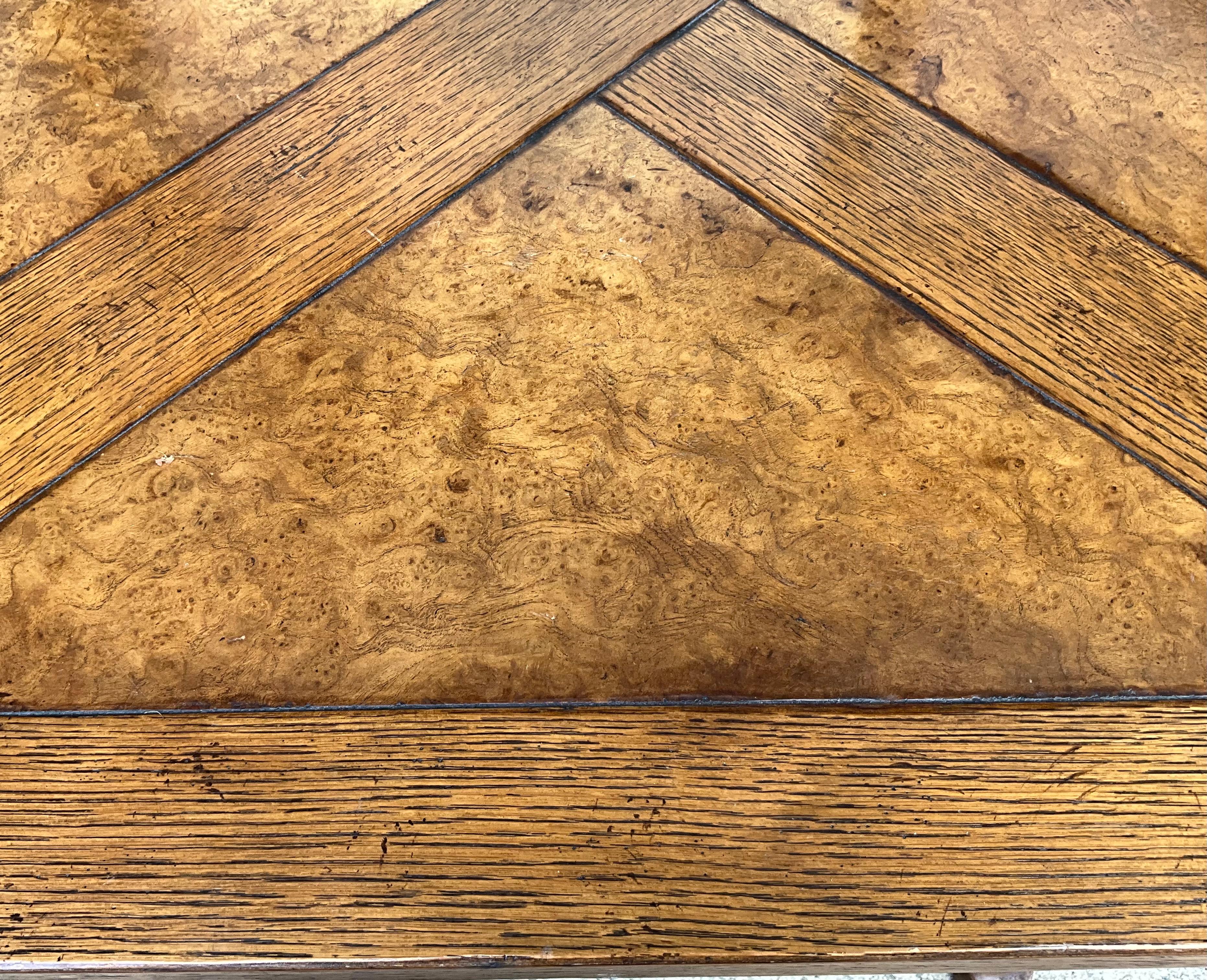 20th Century Richard Honquest For Baker Furniture Burl Walnut & Oak Rustic Game Table